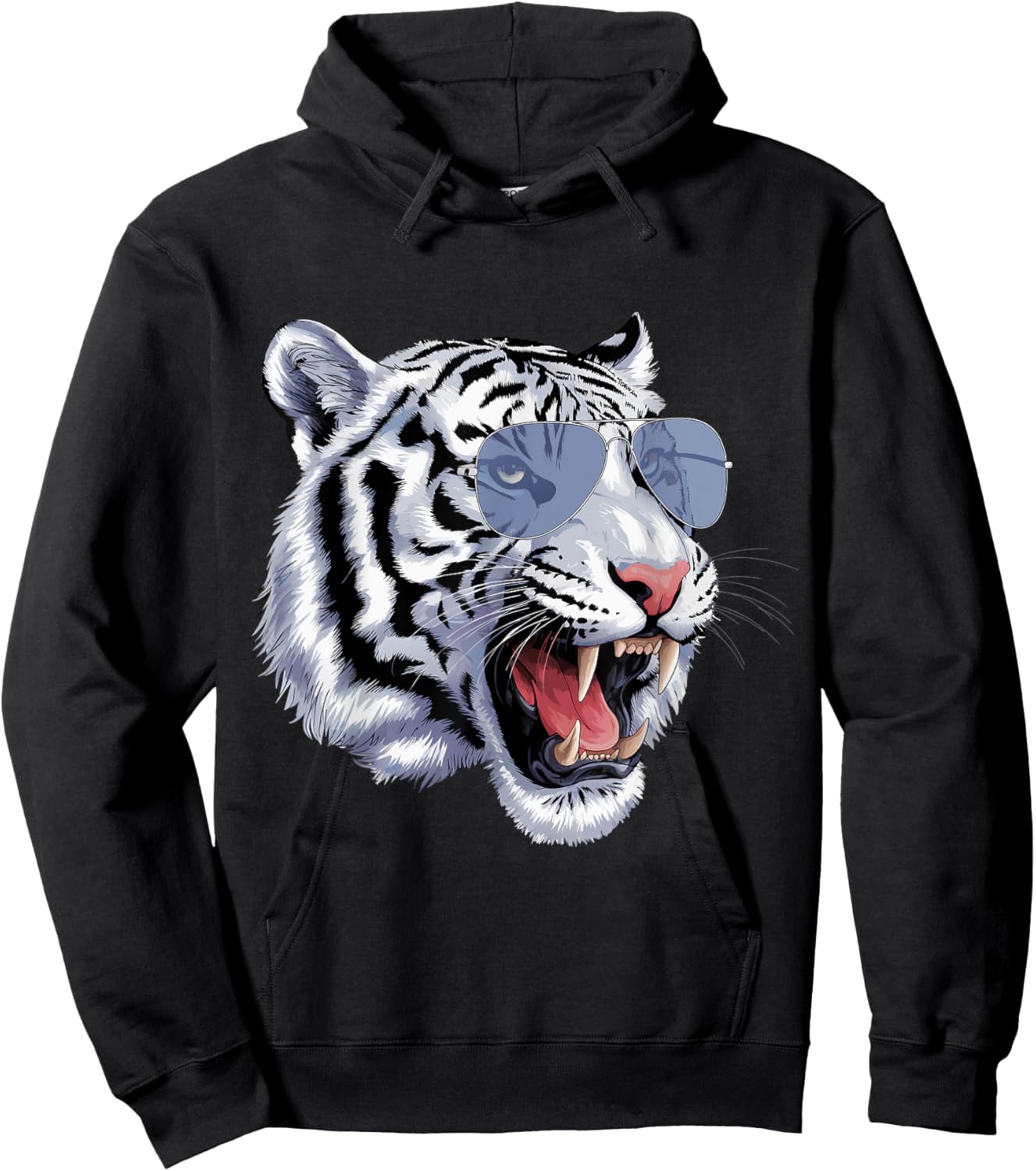 Cool Growling Bengal White Tiger with Sunglasses Hoodie - Hoodie | Black