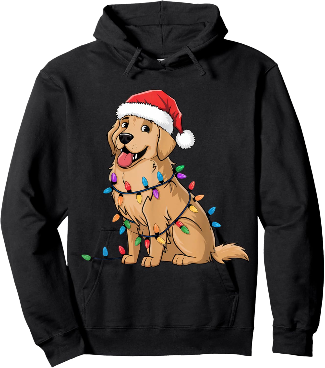 Golden Retriever Christmas Lights Xmas Dogs Gifts Men Women Hoodie - Hoodie | Black