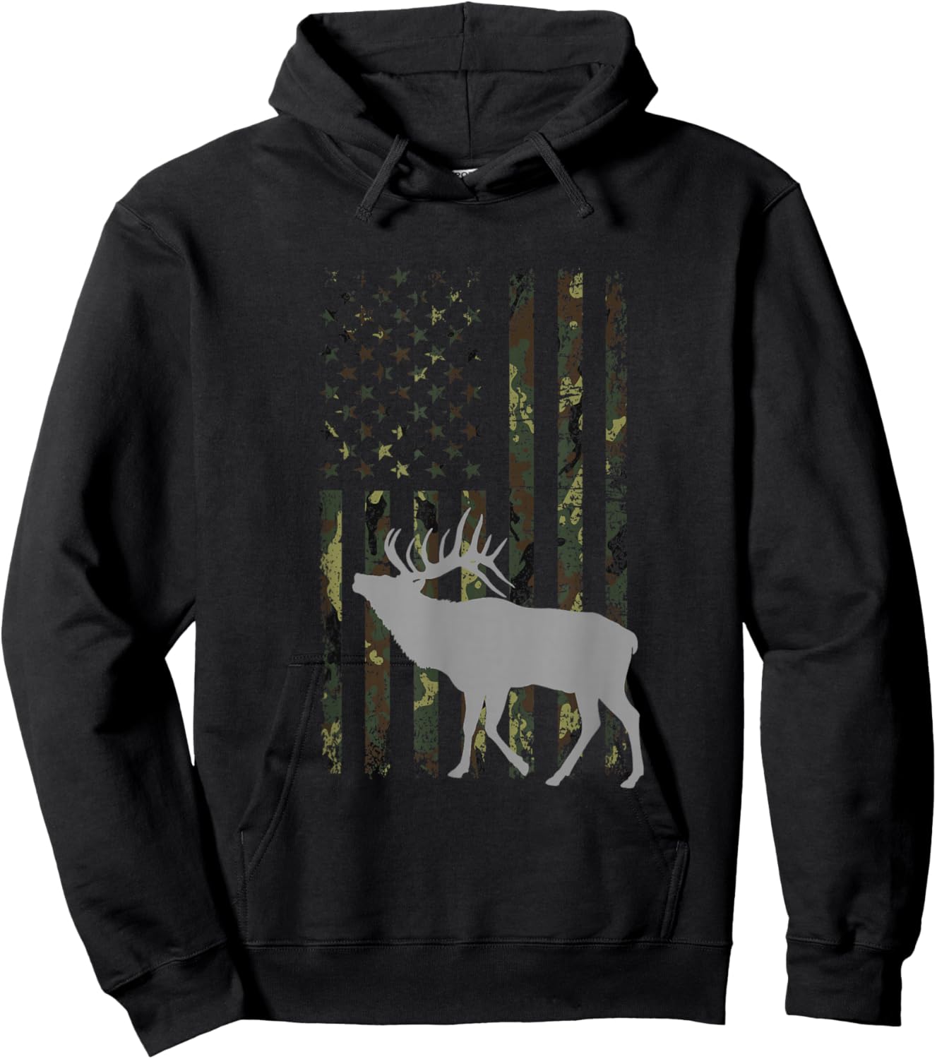 Elk Hunting Camouflage Flag Hunter American Flag Hunting Hoodie - Hoodie | Black