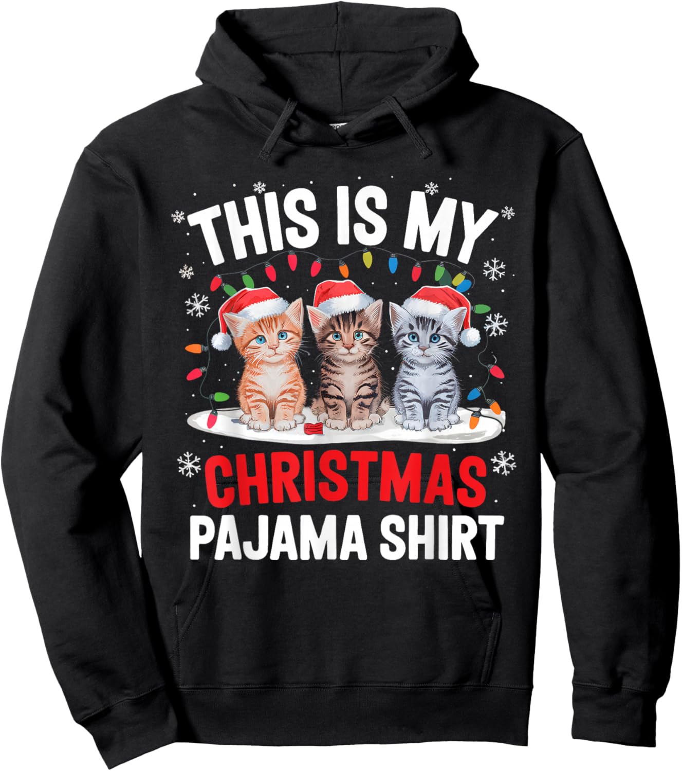 This Is My Christmas Pajama Shirt Cat Lover Meow Kitty Xmas Hoodie - Hoodie | Black