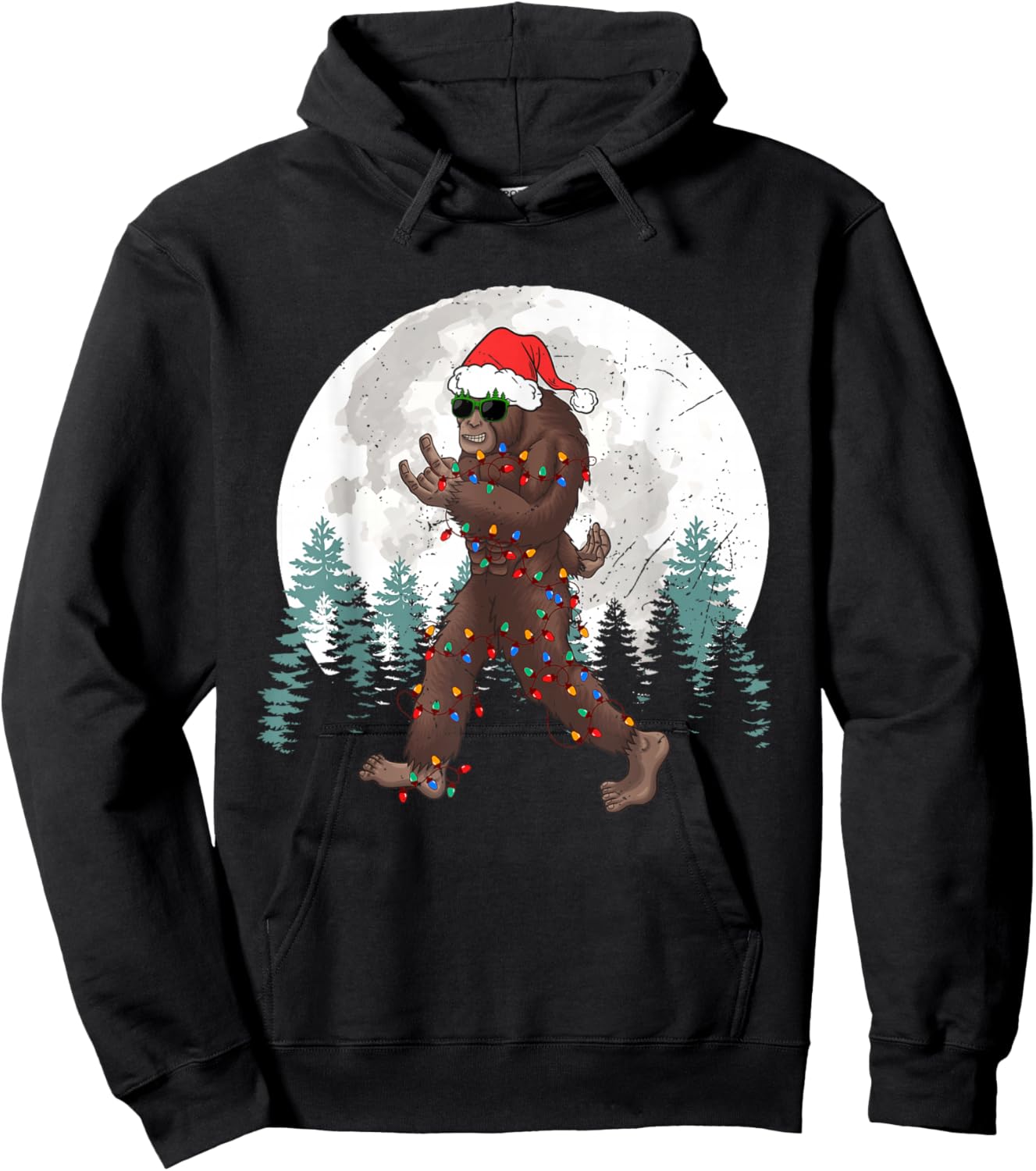 Sasquatch Christmas Tree Bigfoot Lights Xmas Rock Boys Hoodie - Hoodie | Black
