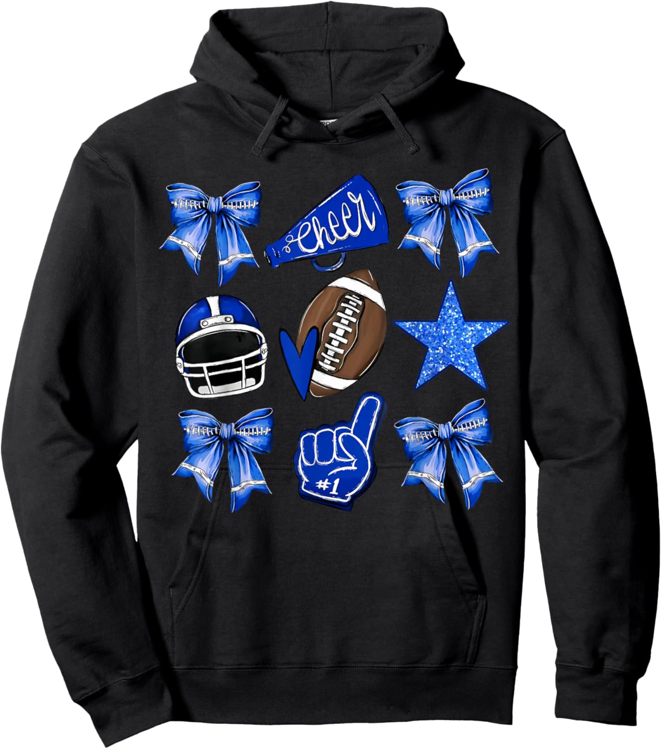 Blue Coquette Bow Football Disco Football Bow Coquette Hoodie - Hoodie | Black