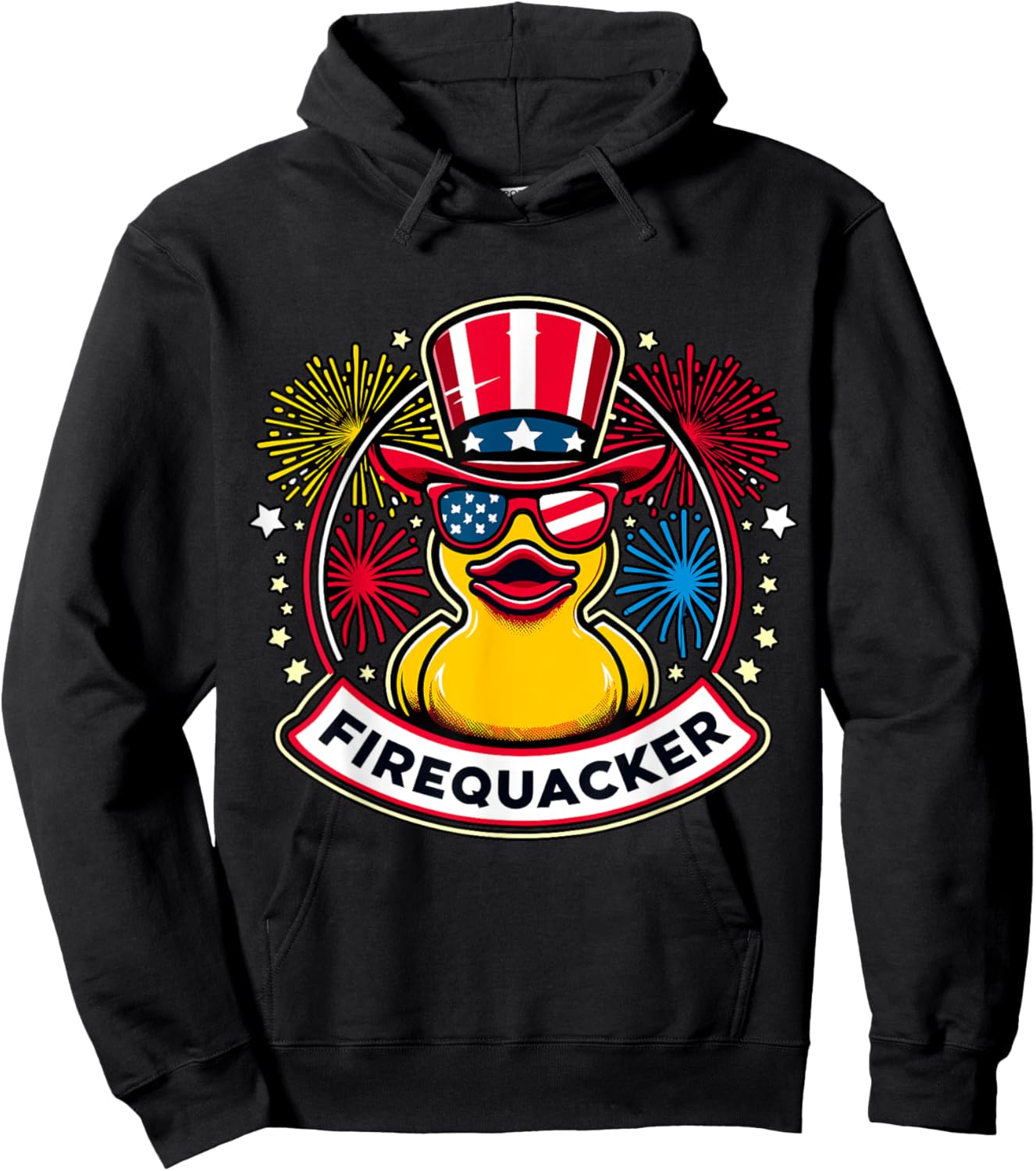Firequacker 4th of July Rubber Duck USA Flag Hoodie - Hoodie | Black
