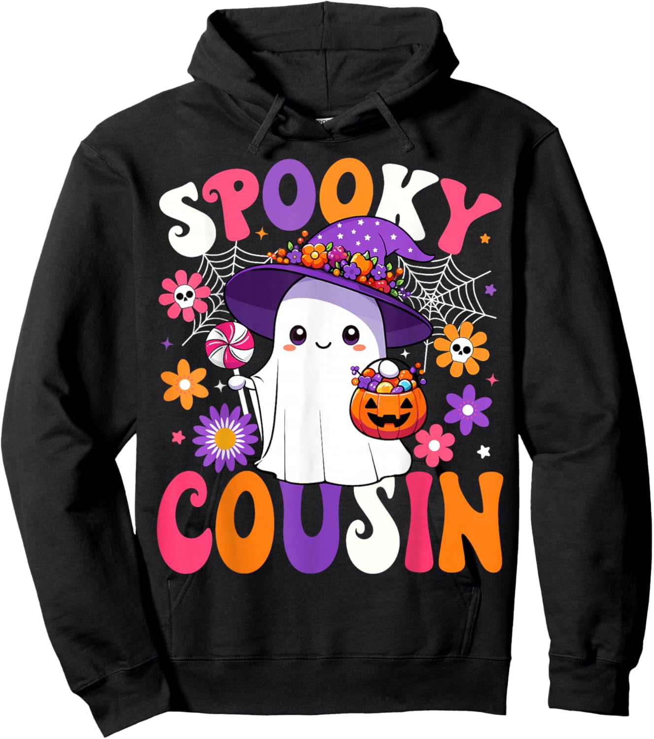Groovy Spooky Cousin Halloween Ghost Pumpkin Halloween Hoodie - Hoodie | Black