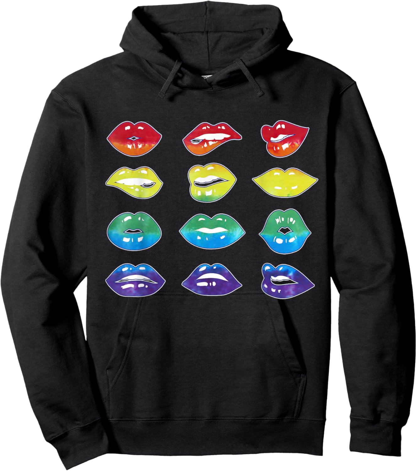 Rainbow Lips Pop Art Bold Colorful Expression Hoodie - Hoodie | Black