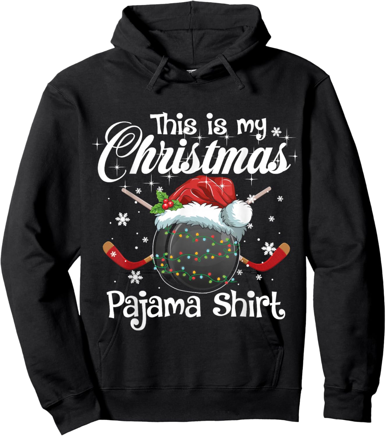 This Is My Christmas Pajama Xmas Hockey Family Matching Hoodie - Hoodie | Black