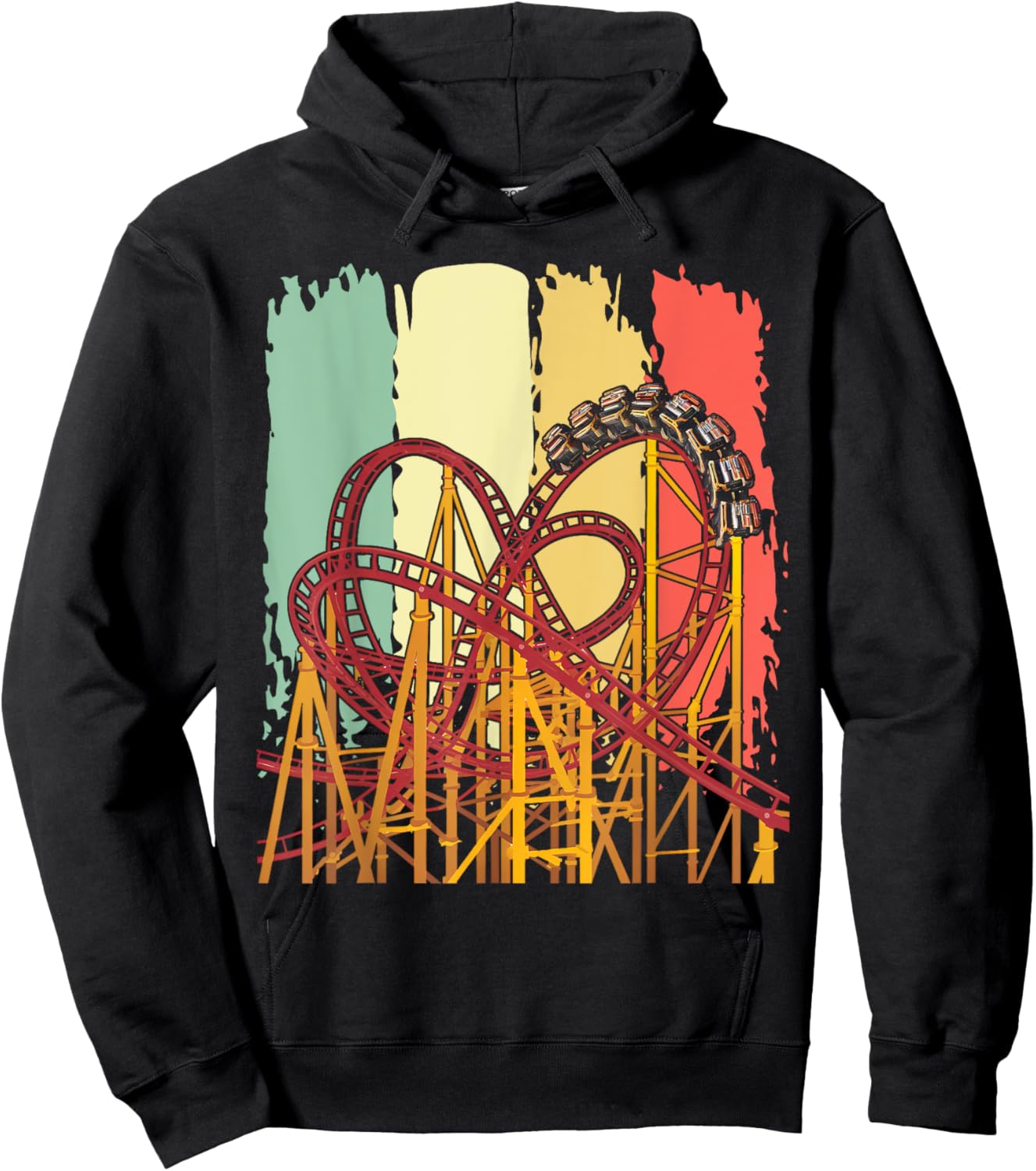 Roller Coaster Lover Gift Co. Retro Roller Coaster - -Adults/Kids - Black - Small - Short Sleeve - Classic Fit - Cotton Blend - Machine Wash Hoodie - Hoodie | Black