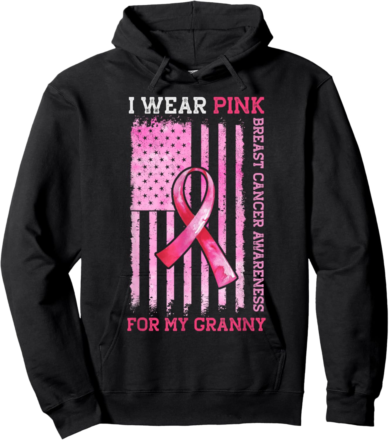 I Wear Pink For My Granny American Flag Breast Cancer Hoodie - Hoodie | Black