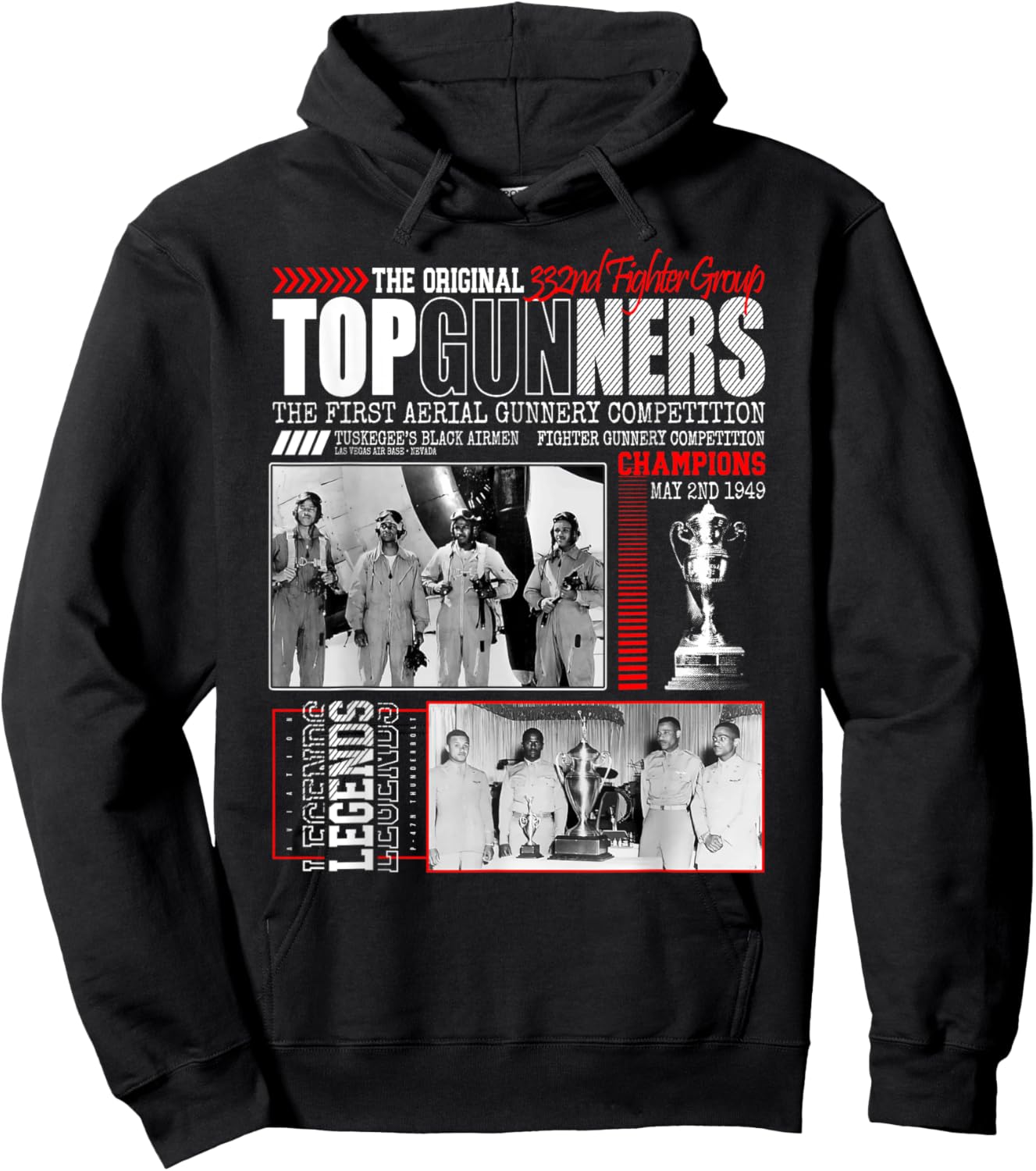 Tuskegee's Black Airmen 332nd Fighter Group Top Gunnery 1949 Hoodie - Hoodie | Black