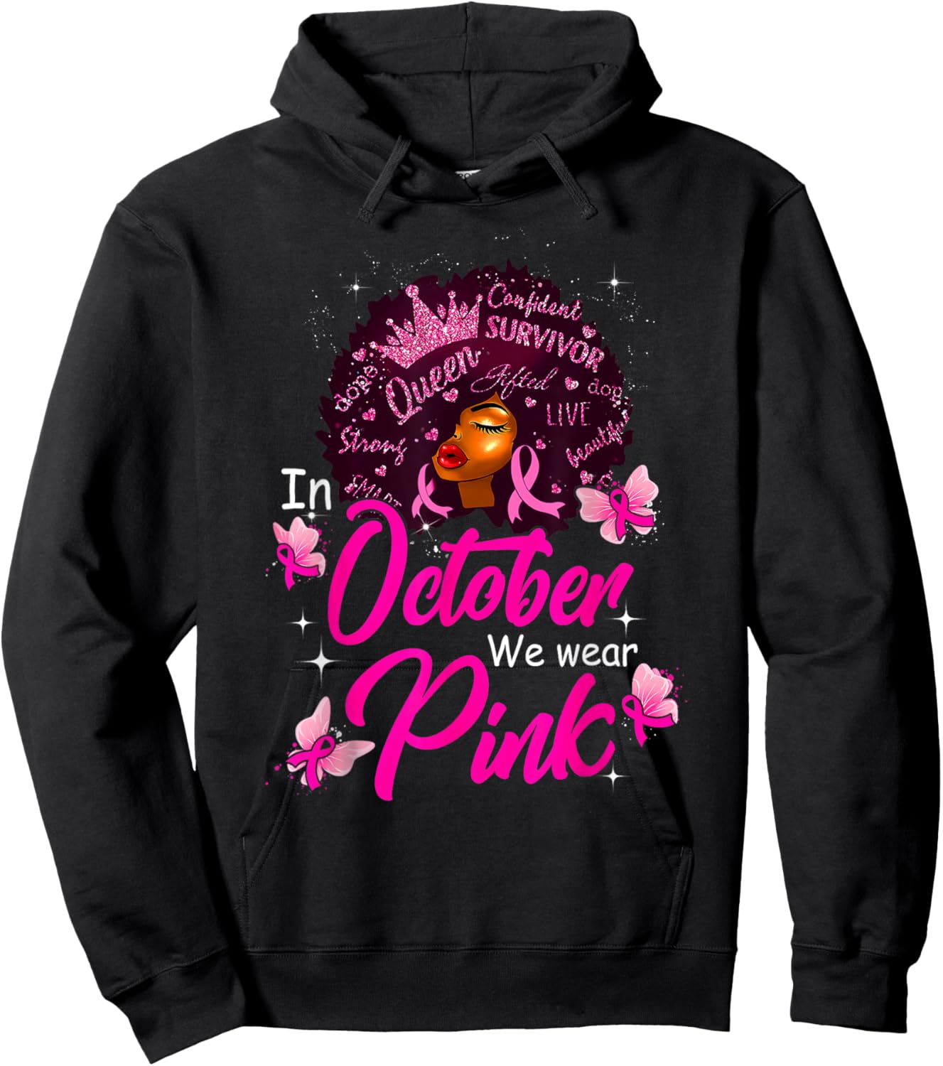 In October We Wear Pink Black Women Breast Cancer Awareness Hoodie - Hoodie | Black