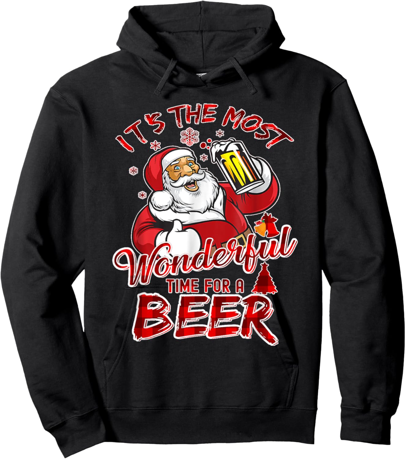 Funny Christmas Santa Claus Drinking Beer Wonderful Time Hoodie - Hoodie | Black