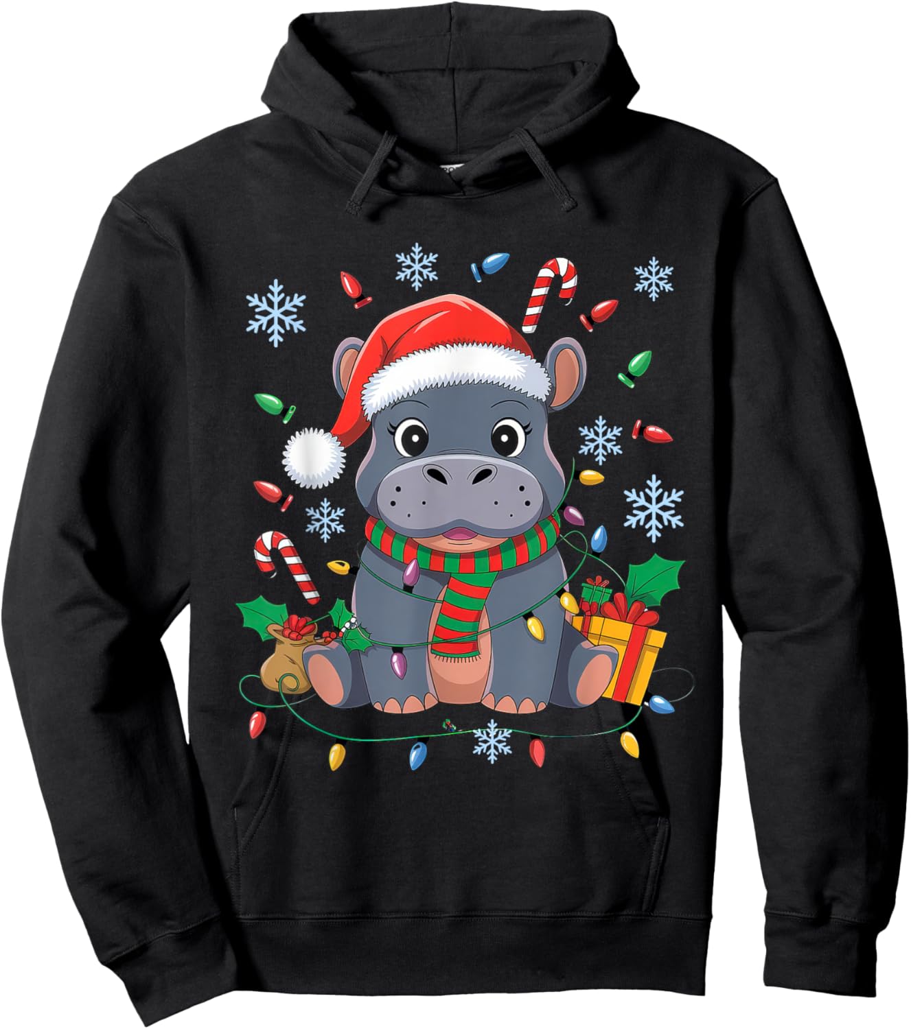 Baby Hippo Christmas Pajamas Pygmy Hippo Xmas for Zoo Lover Hoodie - Hoodie | Black