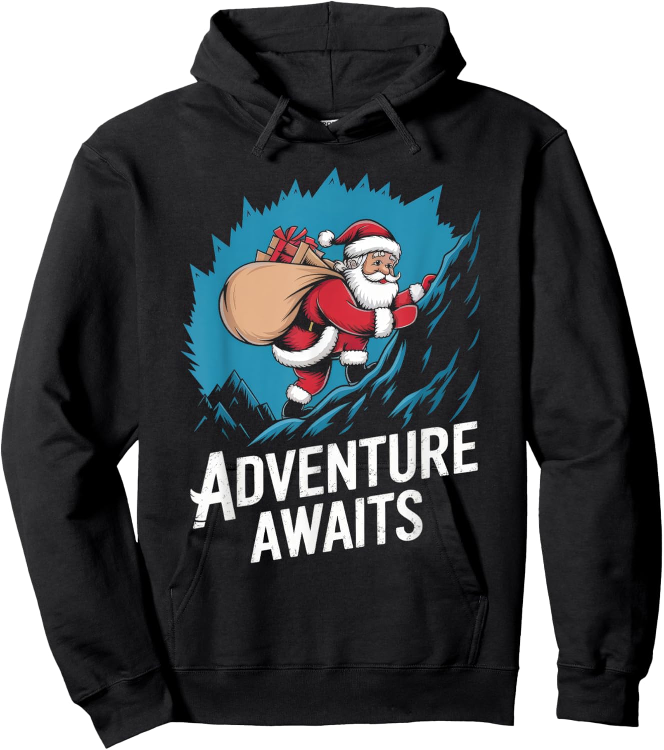 Adventure Awaits Funny Santa Claus Mountain Climbing Lover Hoodie - Hoodie | Black
