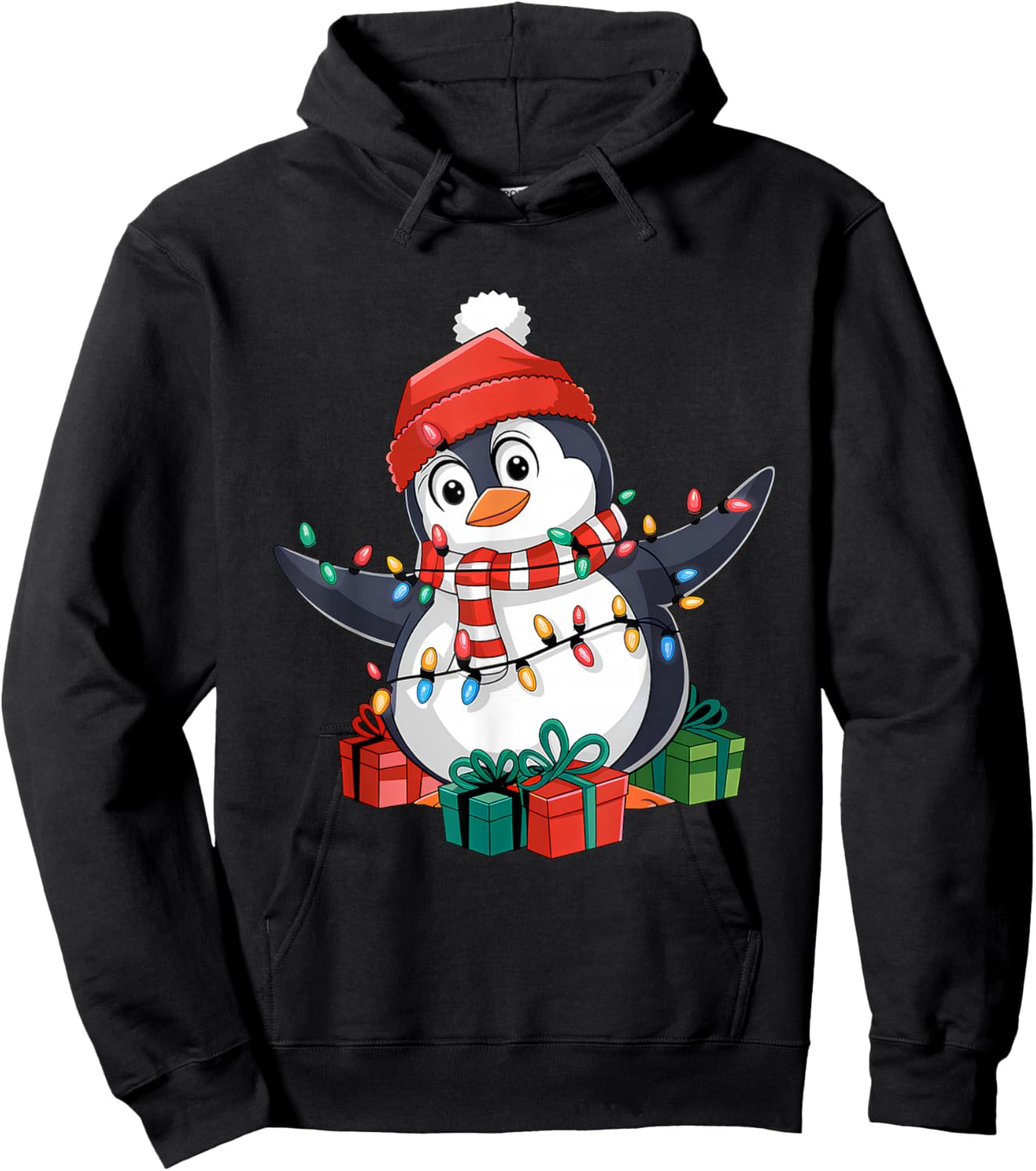 Penguin Santa Lights Christmas - Penguin Lover Hoodie - Hoodie | Black