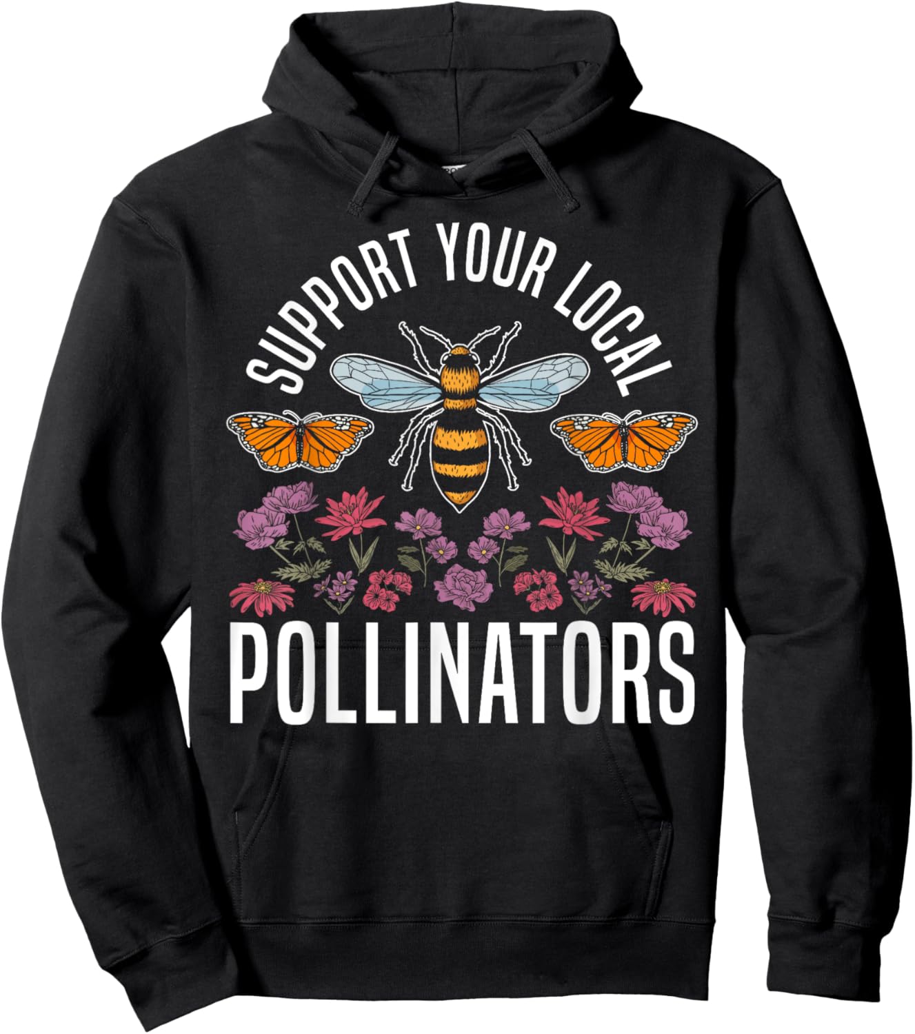 Biodiversity Butterfly Support Your Local Pollinators Hoodie - Hoodie | Black