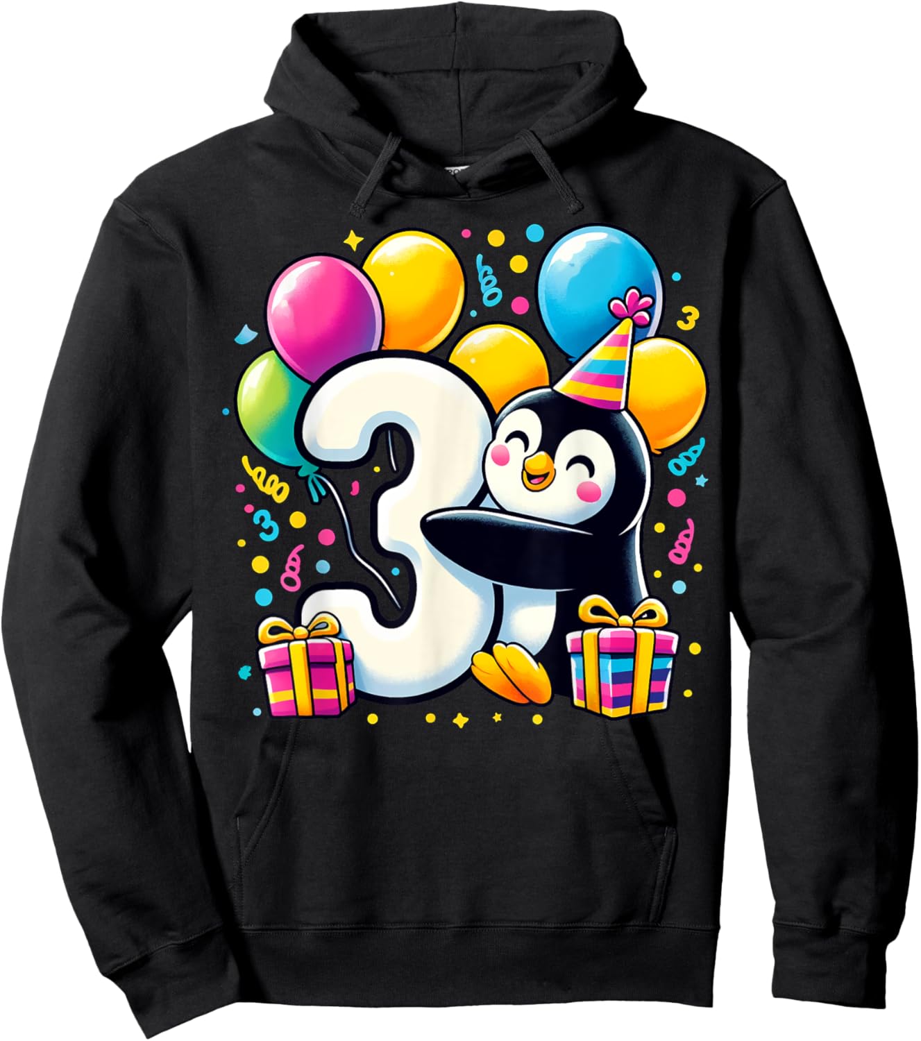 Kids Penguin Theme third Bday Party 3rd Penguin Birthday Hoodie - Hoodie | Black