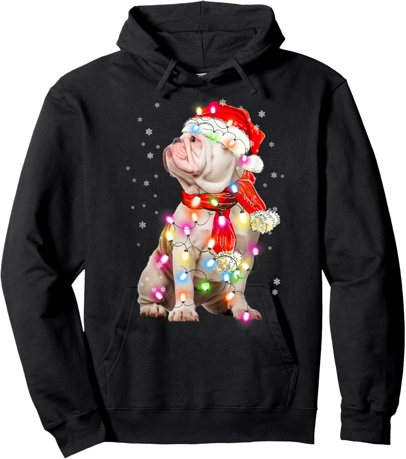 English Bulldog Dog Santa Clause Hat Xmas Christmas Hoodie - Hoodie | Black