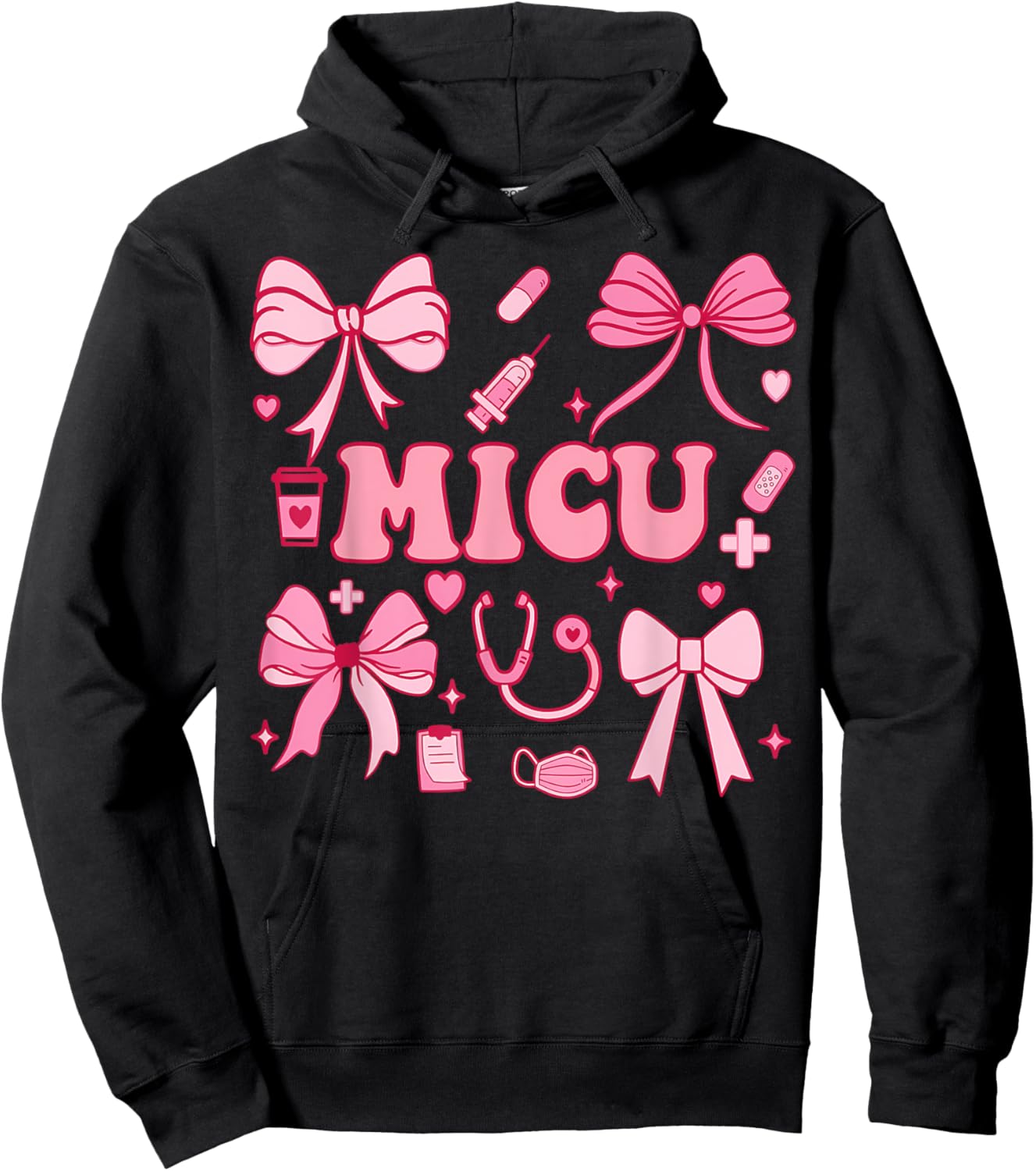 Coquette Bow MICU Nurse Medical Intensive Care Unit Heart Hoodie - Hoodie | Black