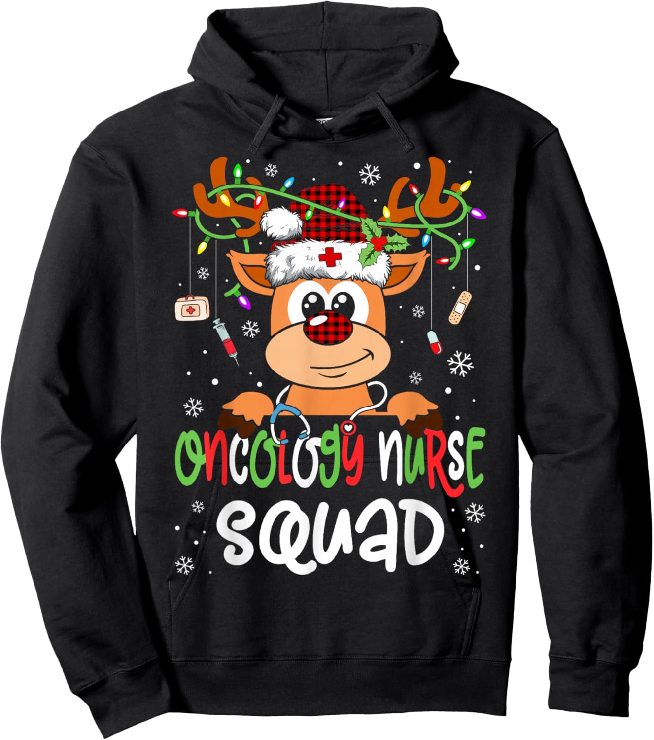 Oncology Nurse Squad Reindeer Stethoscope Nurse Christmas Hoodie - Hoodie | Black
