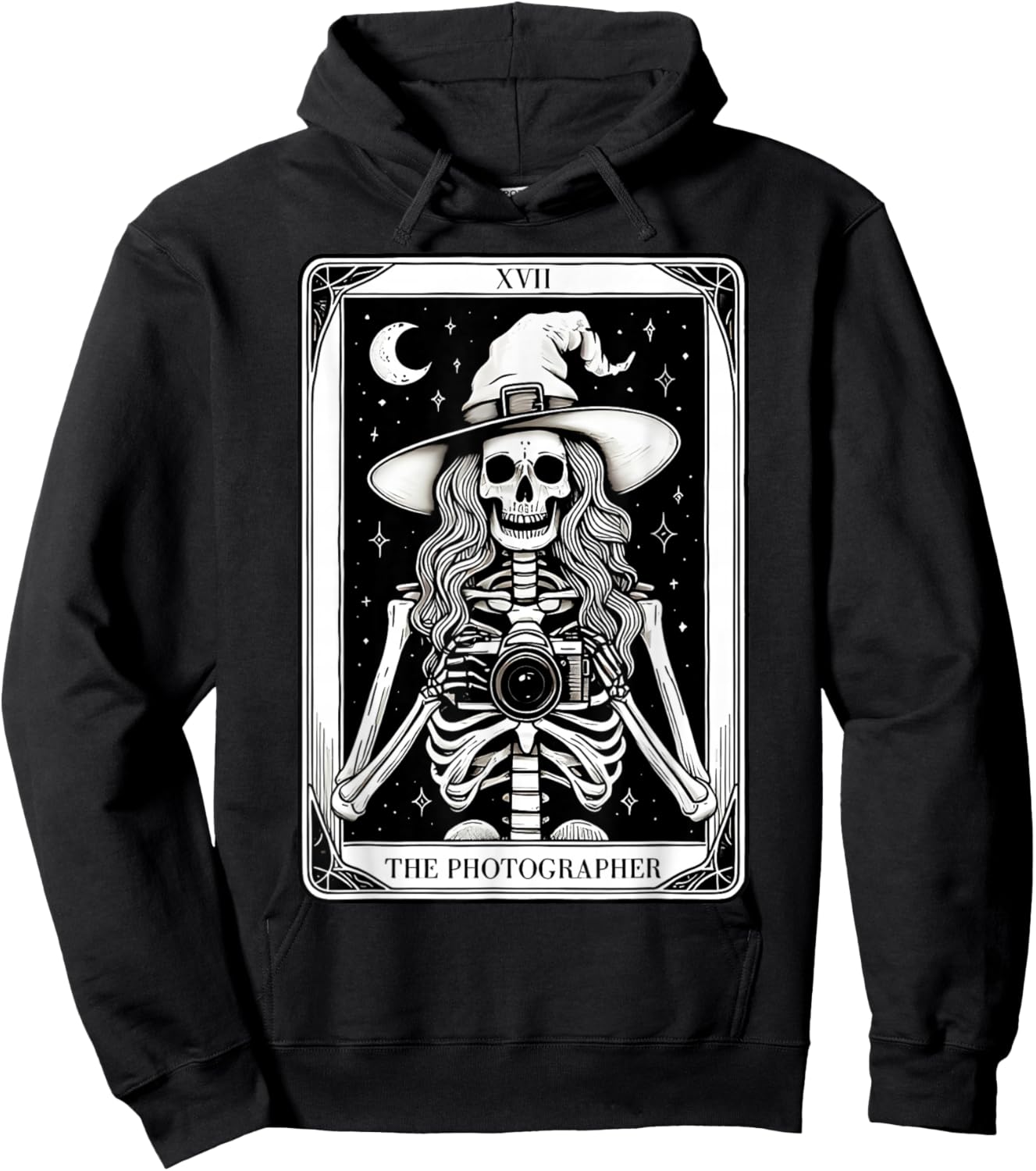 Photographer Skeleton Tarot Card Witch Vibes Cameraman Hoodie - Hoodie | Black