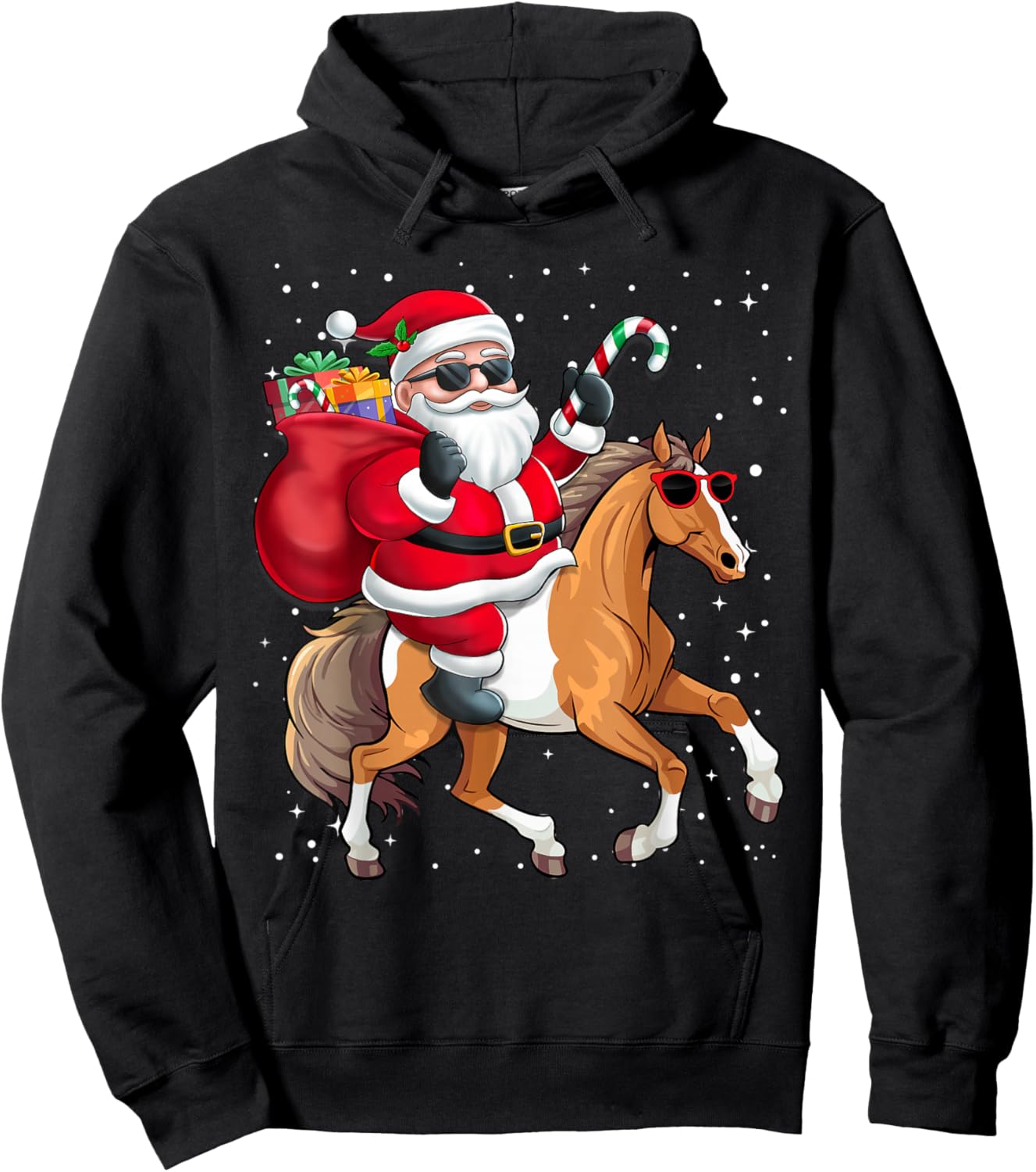 Santa Claus Riding A Horse Christmas Boy Girl Kids Hoodie - Hoodie | Black