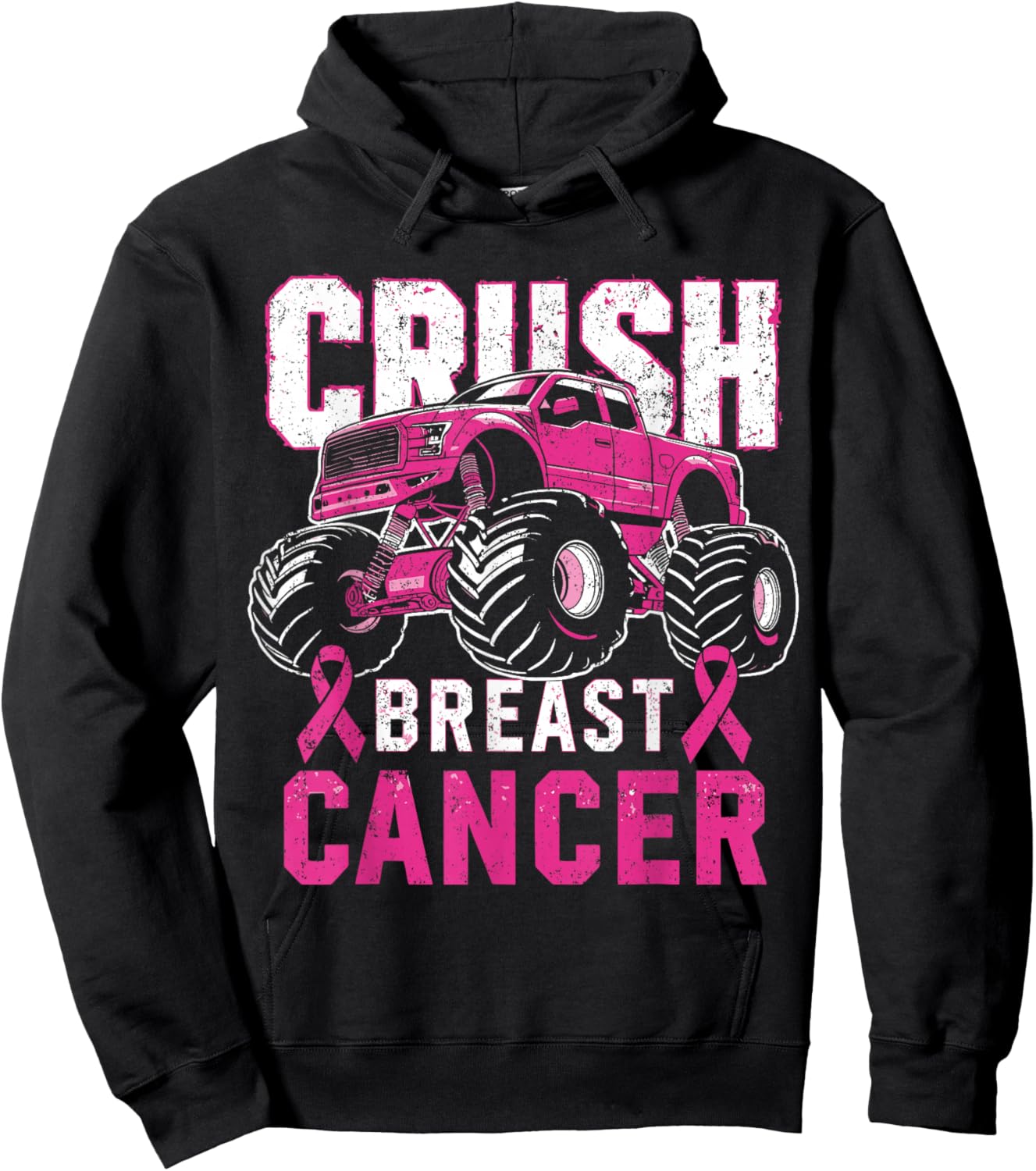 Monster Truck Pink Breast Cancer Awareness Kids Toddler Boys Hoodie - Hoodie | Black