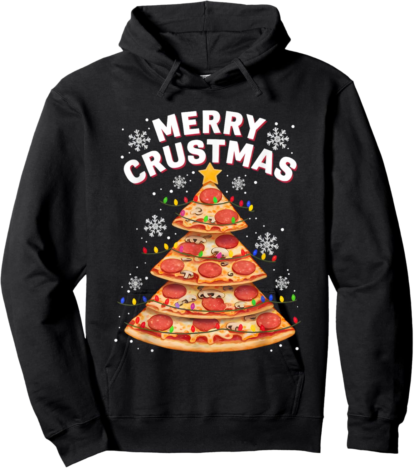 Merry Crustmas Pizza Christmas Tree Holiday Pajama Men Women Hoodie - Hoodie | Black