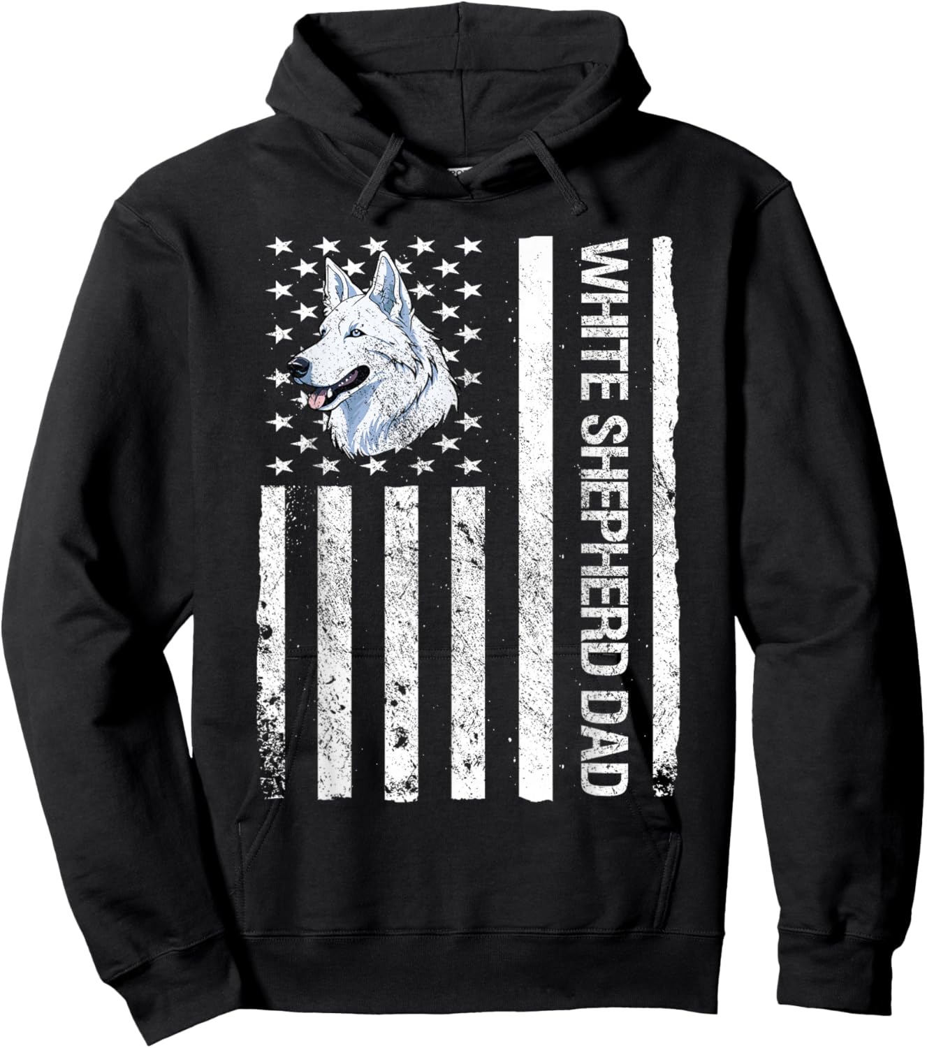 White Shepherd Dad USA Flag White German Shepherd Hoodie - Hoodie | Black