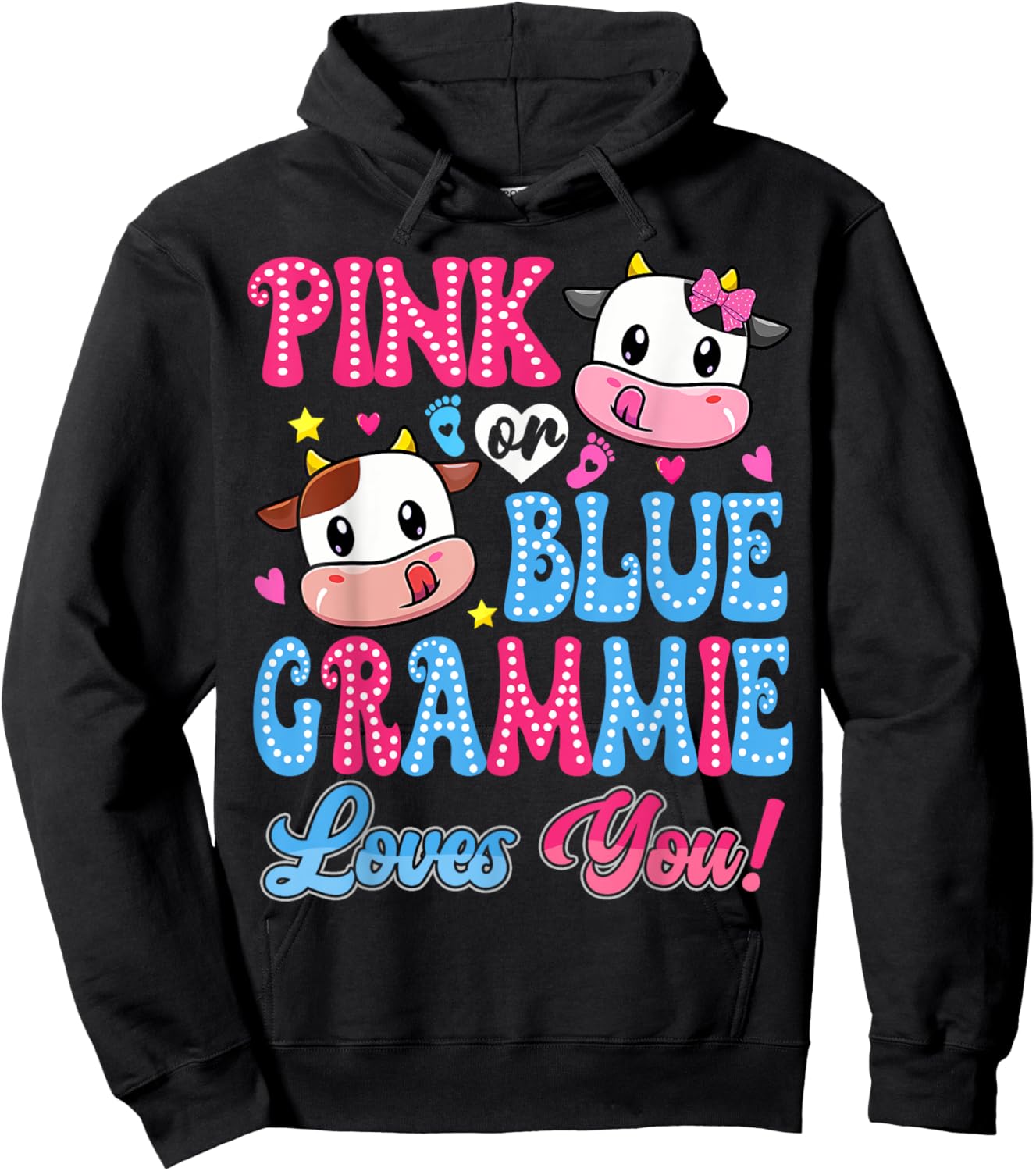 Pink Or Blue Grammie Loves You Cow Baby Gender Reveal Hoodie - Hoodie | Black