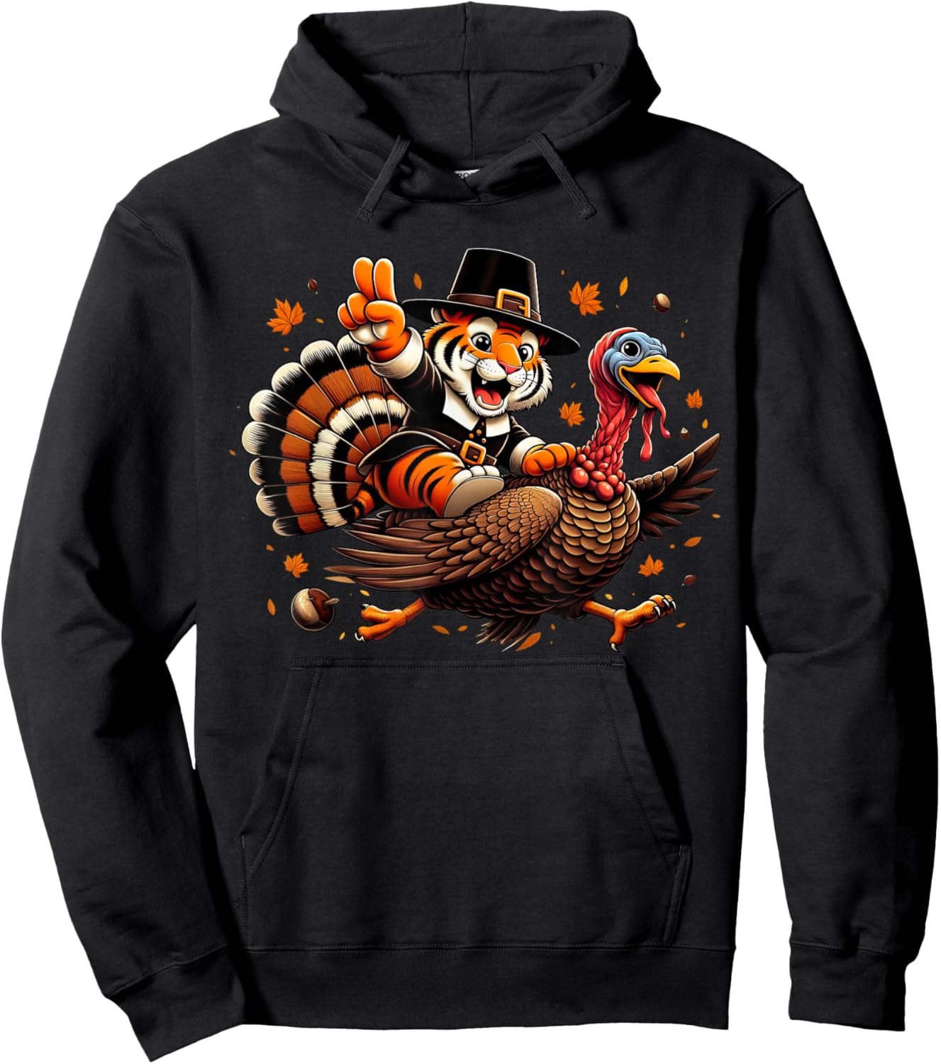 Funny Tiger Turkey Autumn Thanksgiving Kids Hoodie - Hoodie | Black