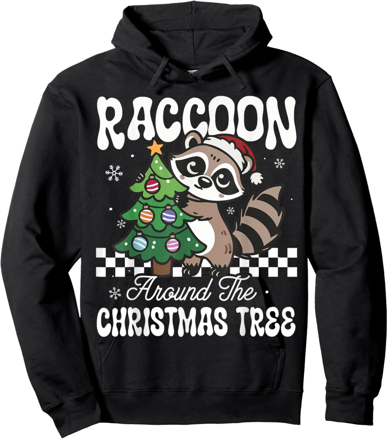 Funny Raccoon Around The Christmas Tree Raccoon Lover Hoodie - Hoodie | Black