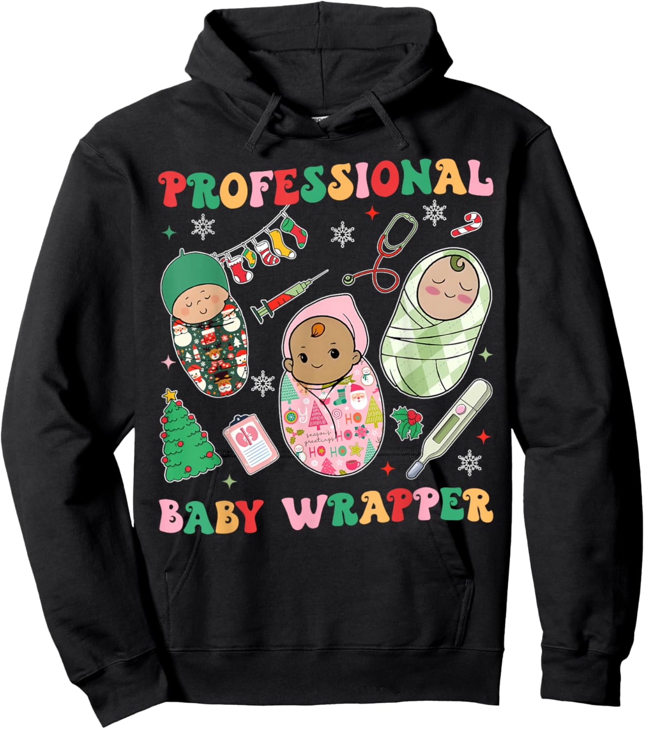 Professional Baby Wrappers NICU Mother Baby Nurse Christmas Hoodie - Hoodie | Black