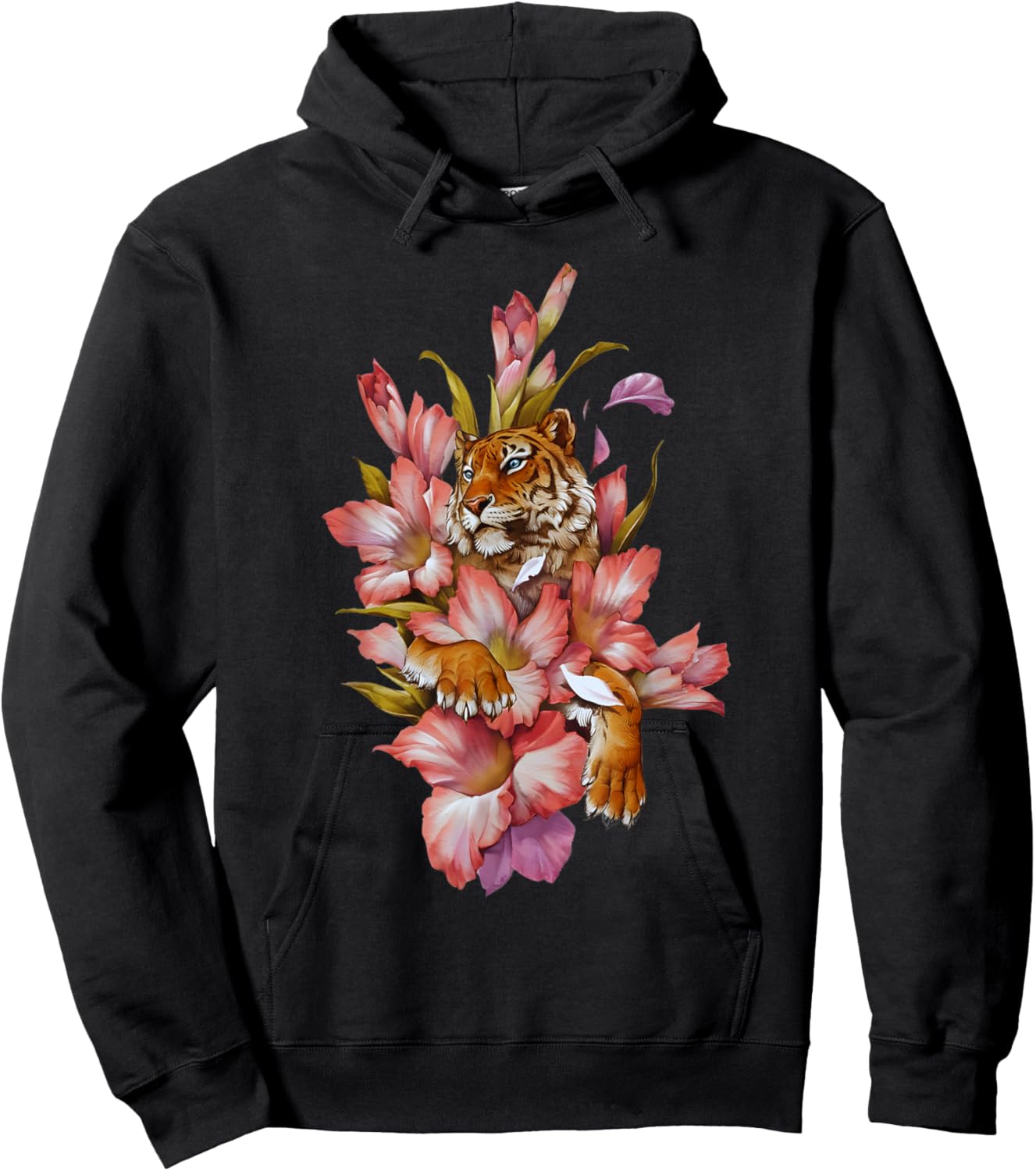 Japanese Flowers Japanese Tiger Asian Retro 80’s Style Hoodie - Hoodie | Black