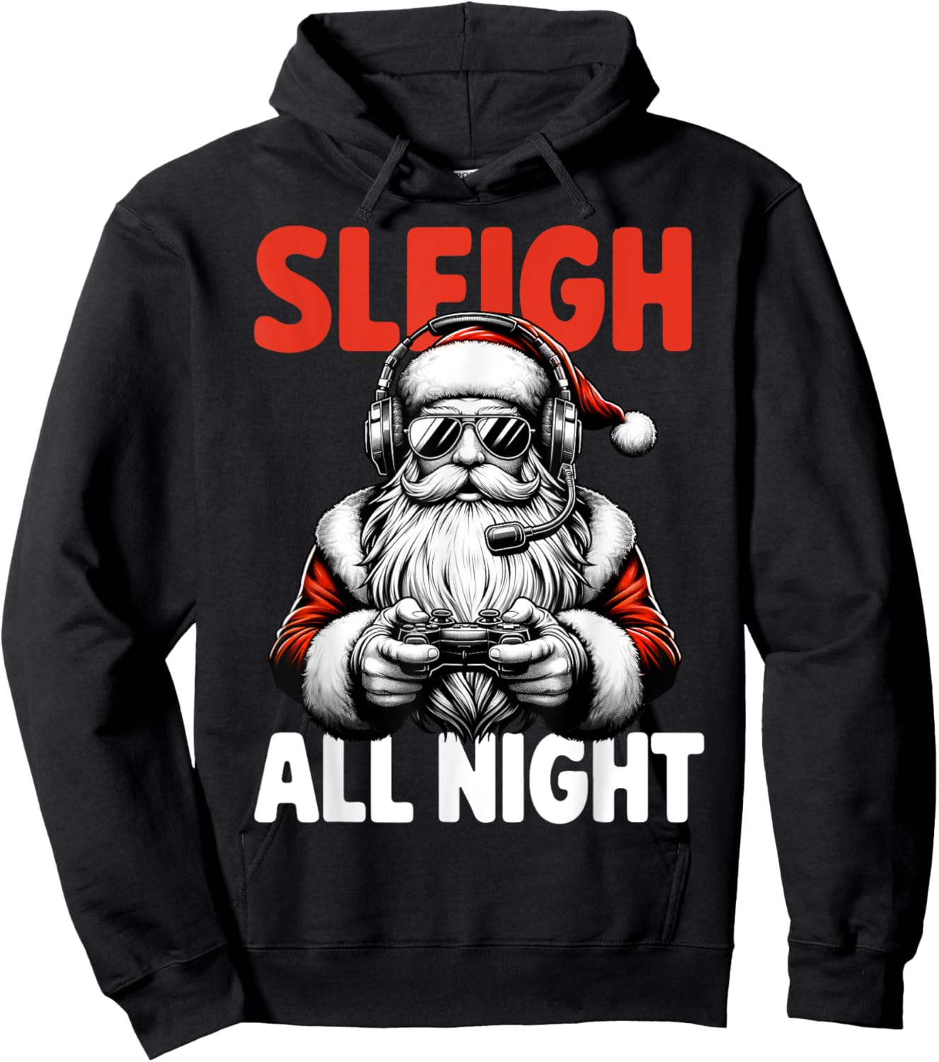 Christmas Gamer Boys Sleigh All Night Video Game Santa Xmas Hoodie - Hoodie | Black