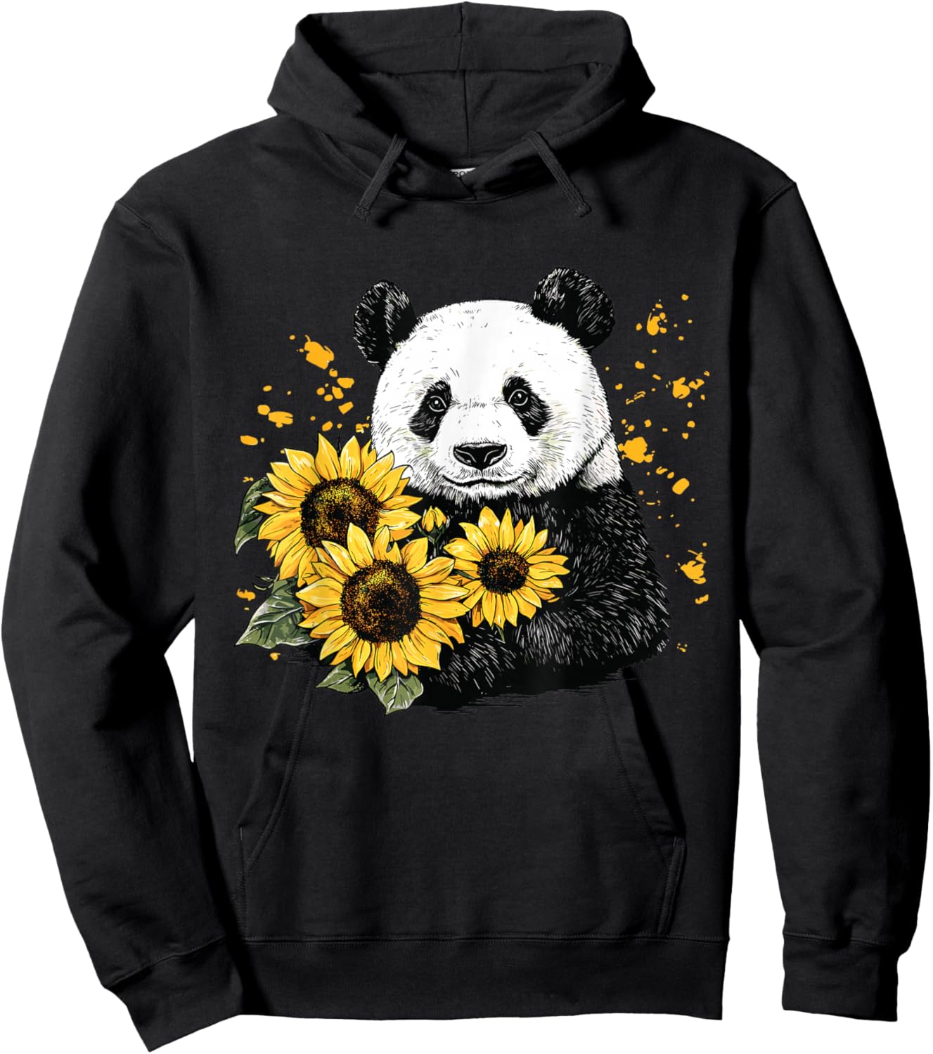 Panda bear with sunflowers, Panda Bear Hoodie - Hoodie | Black