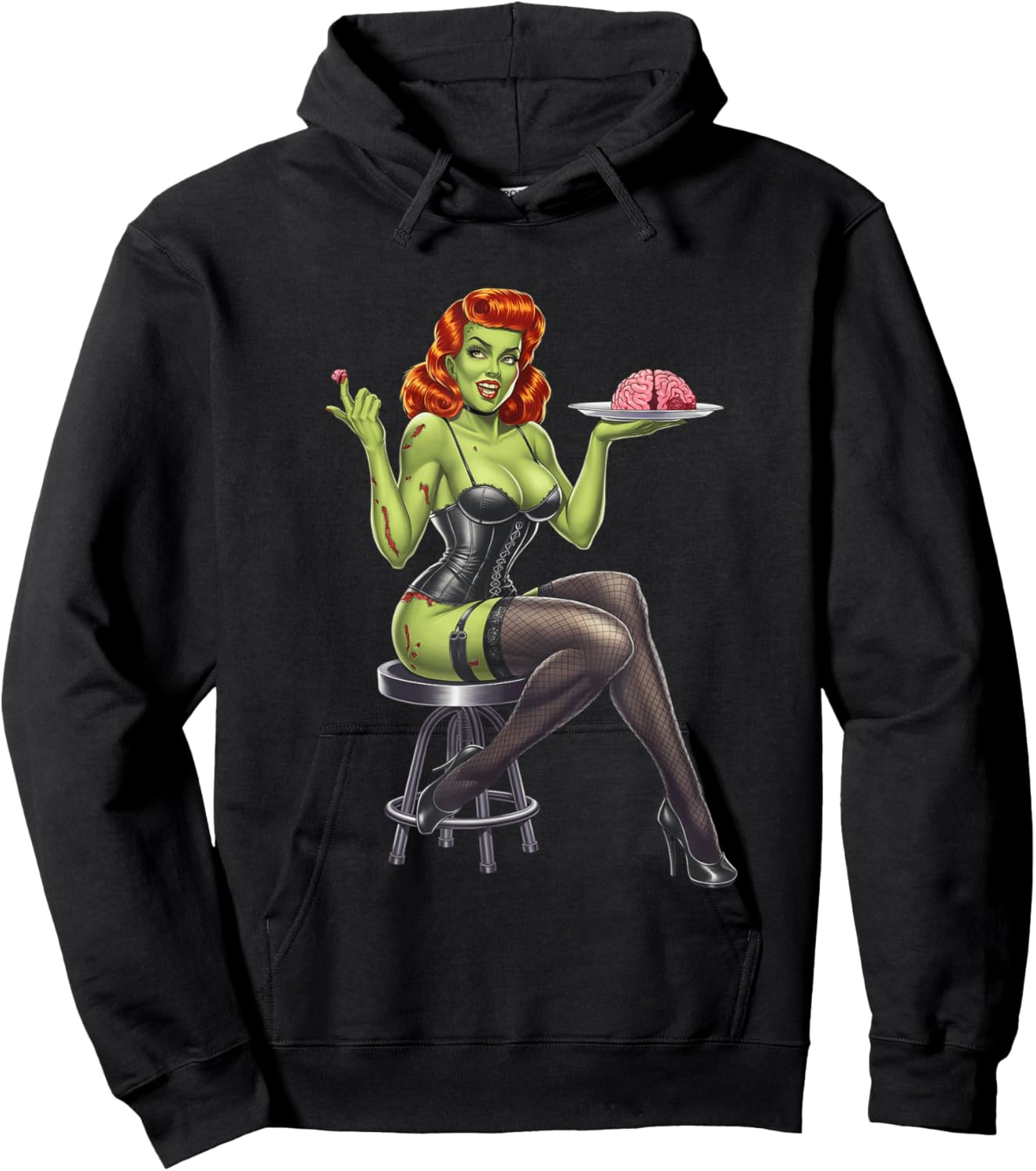Retro Zombie Pin Up Girl Burlesque Vintage Horror Halloween Hoodie - Hoodie | Black