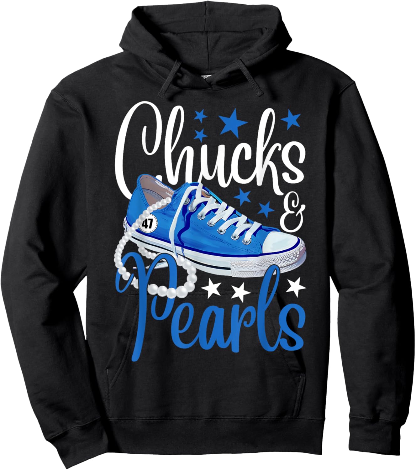 Chucks And Pearls Kamala Harris 2024 USA President 47 Blue Hoodie - Hoodie | Black