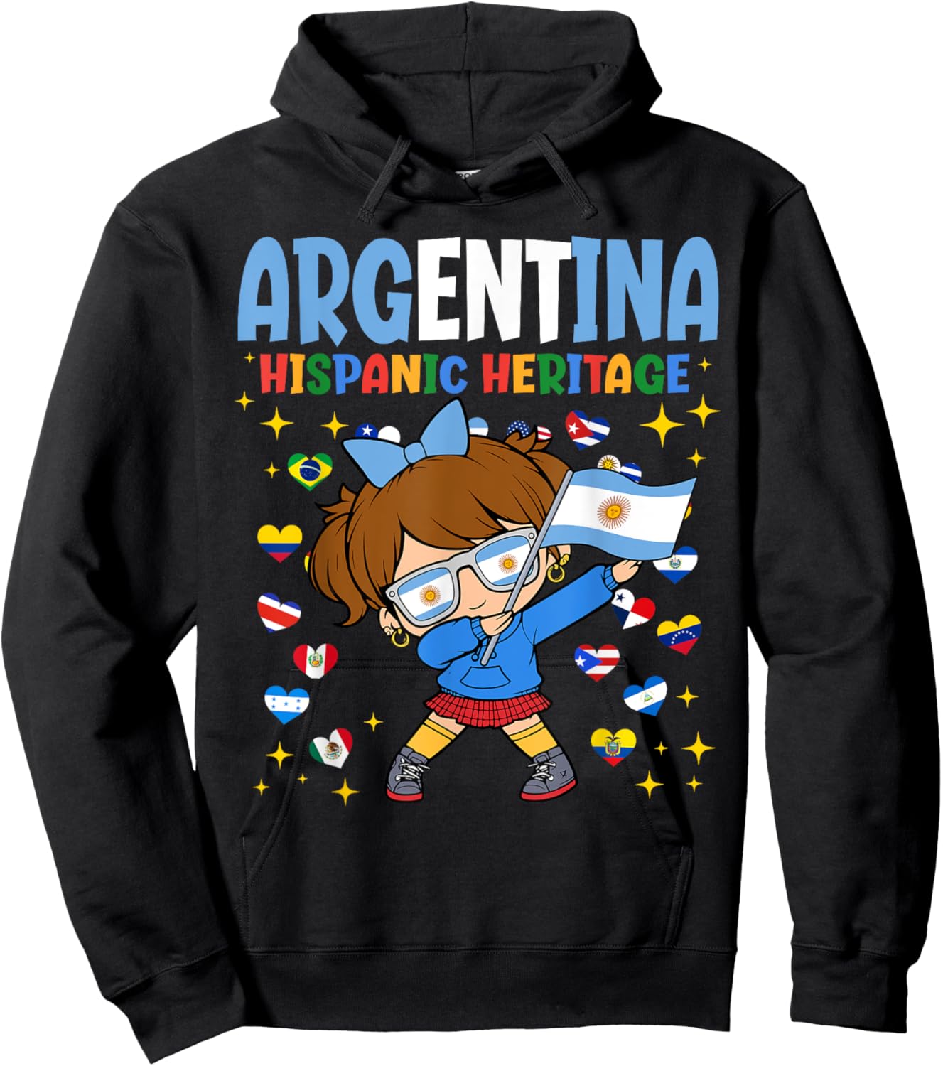 Hispanic Heritage Month Argentina Flag Argentinian Girl Kids Hoodie - Hoodie | Black