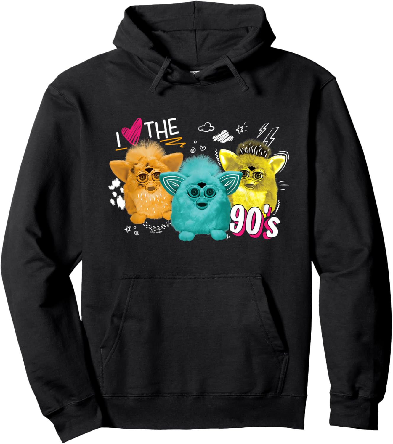 Furby I Love The 90's Bear Snowball Wolf Retro Chest Logo Hoodie - Hoodie | Black