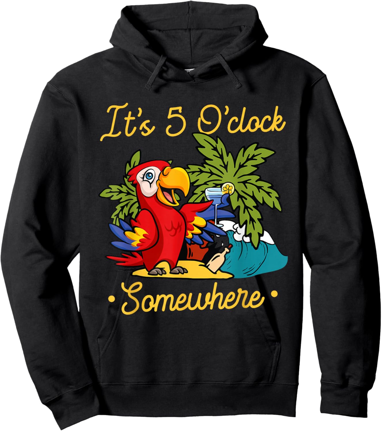 It's already 5 o'clock somewhere holiday drinking parrot Hoodie - Hoodie | Black