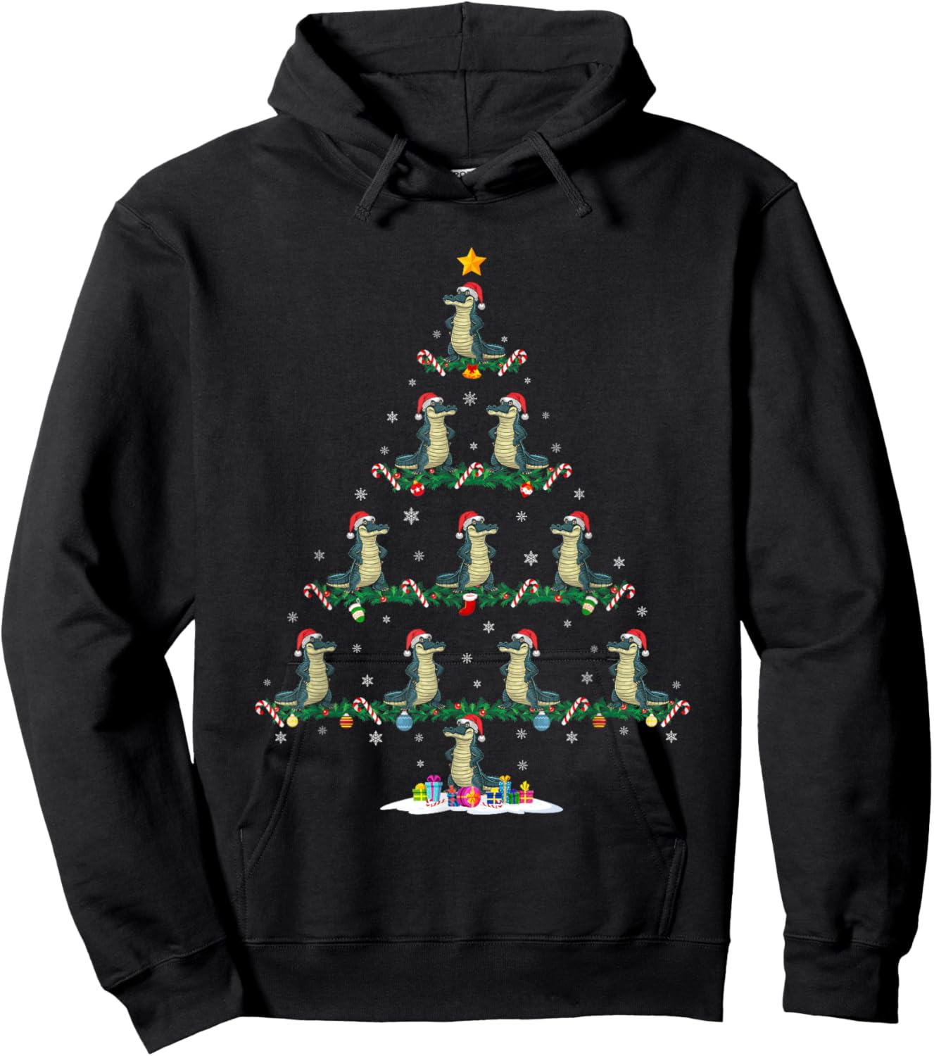 Alligator Christmas Tree Pajama Men Women Kids Ugly Xmas Hoodie - Hoodie | Black