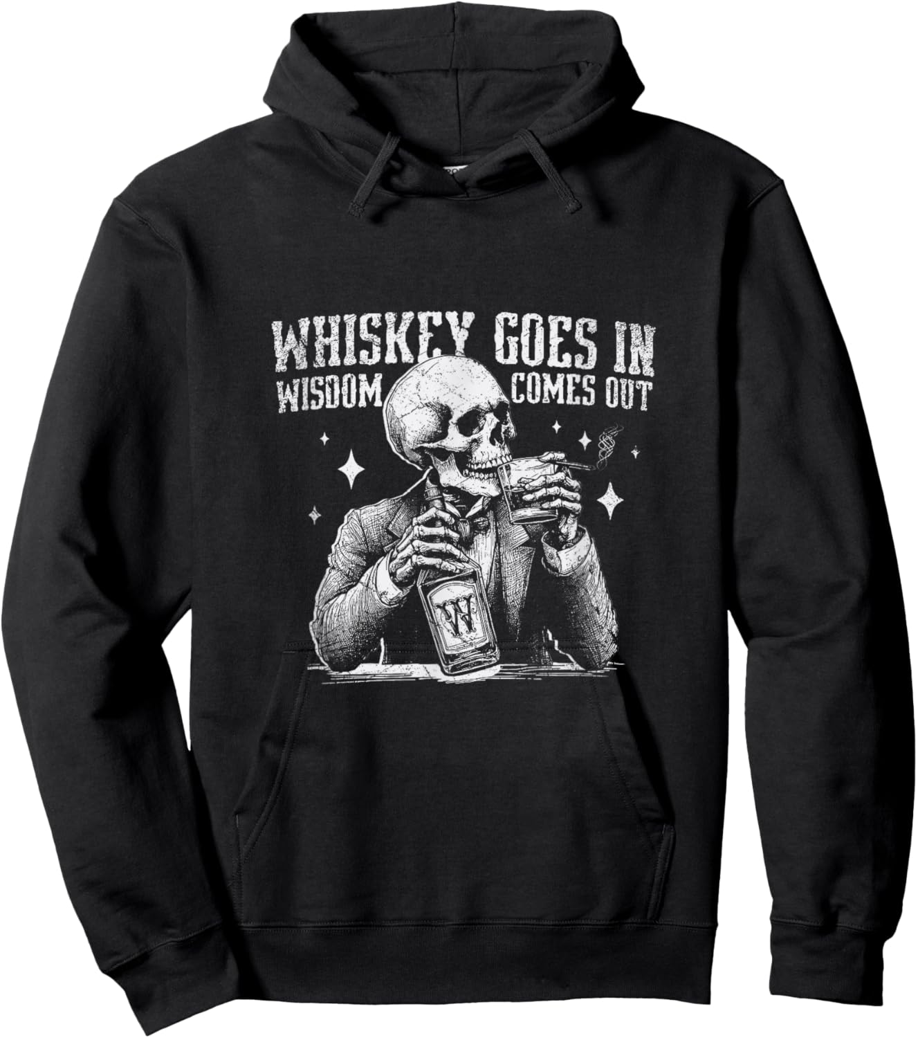 Vintage Western Funny Skeleton Whiskey Halloween Wisdom Hoodie - Hoodie | Black