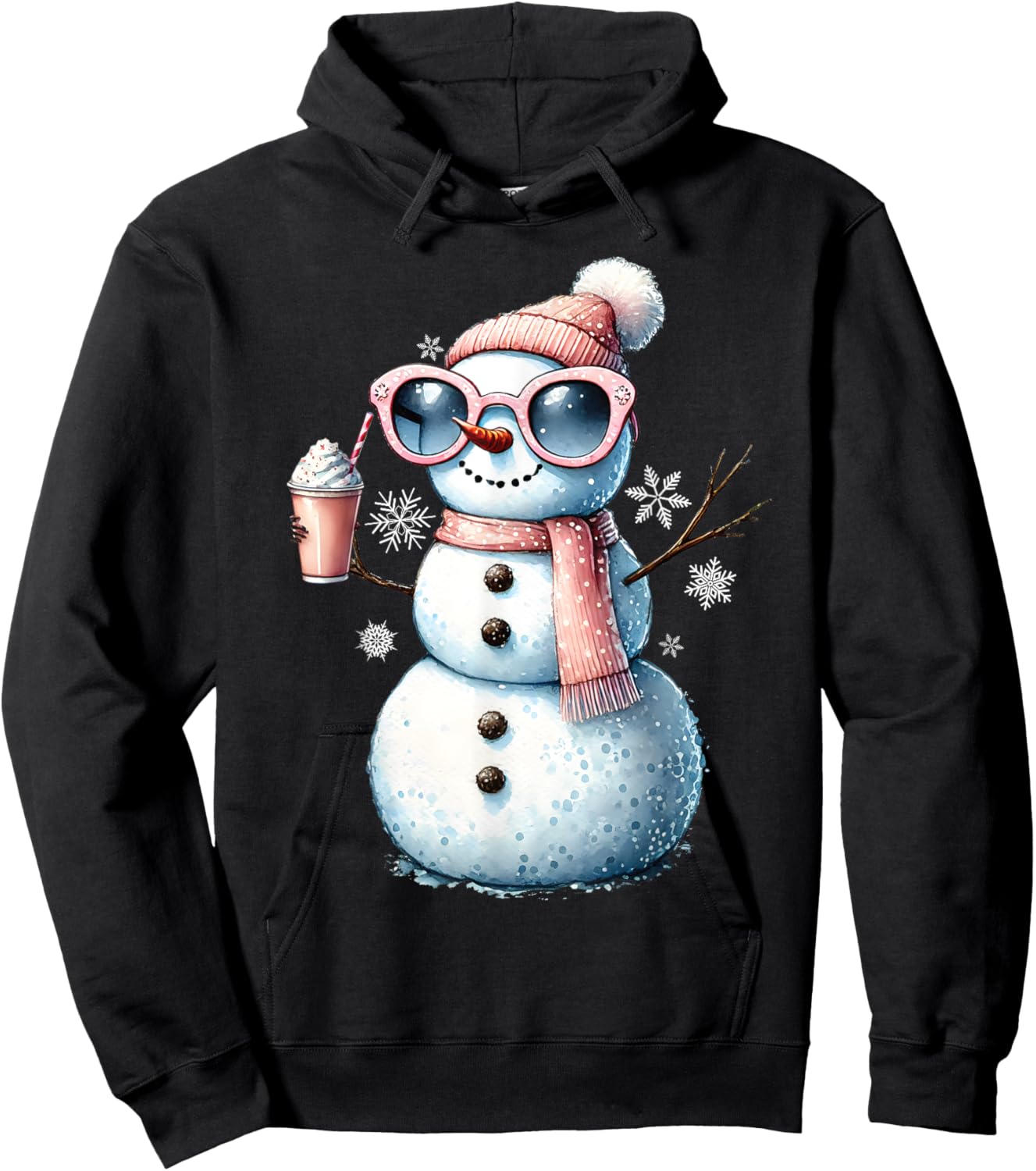 Xmas Snowman Drinking Hot Chocolate Bougie Women Christmas Hoodie - Hoodie | Black