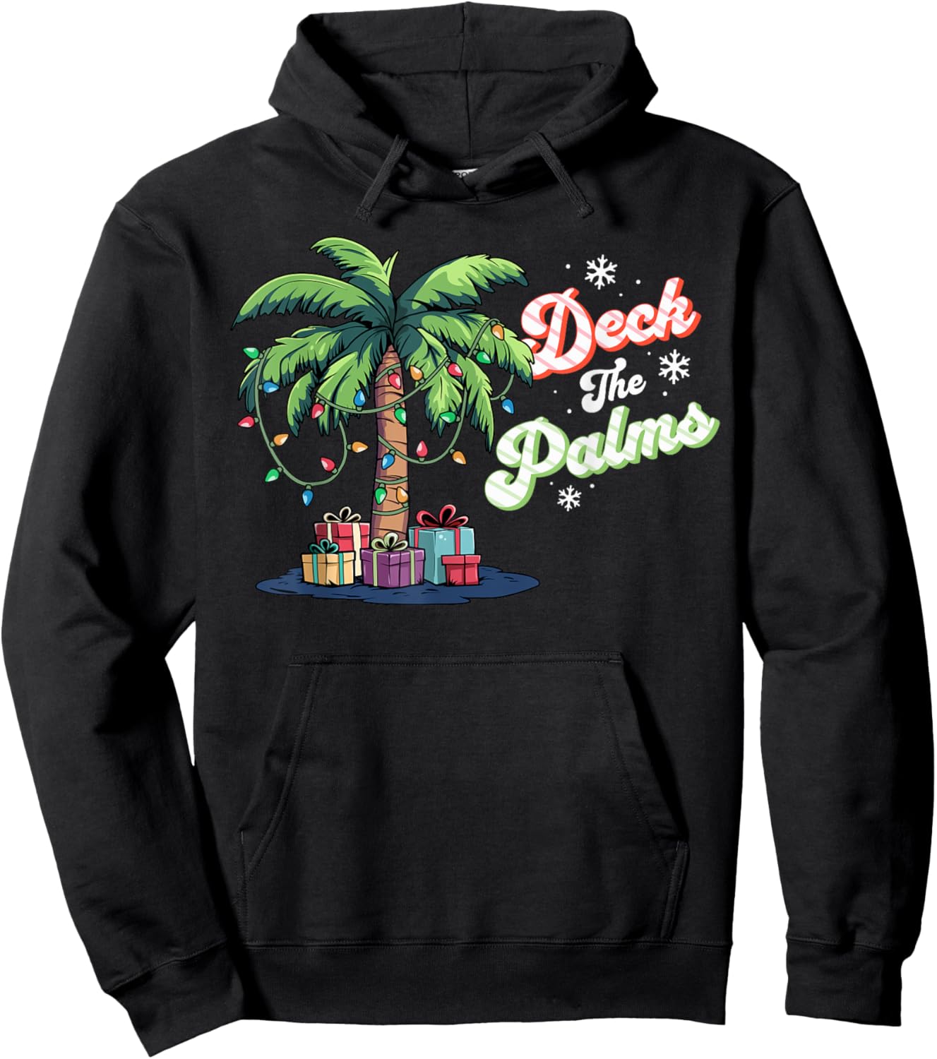 Deck The Palms Florida Hawaii Tropical Christmas Palm Tree Hoodie - Hoodie | Black