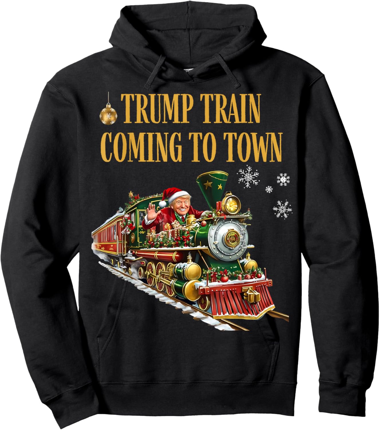 Trump Train Coming to Town Funny Christmas Santa Claus Trump Hoodie - Hoodie | Black