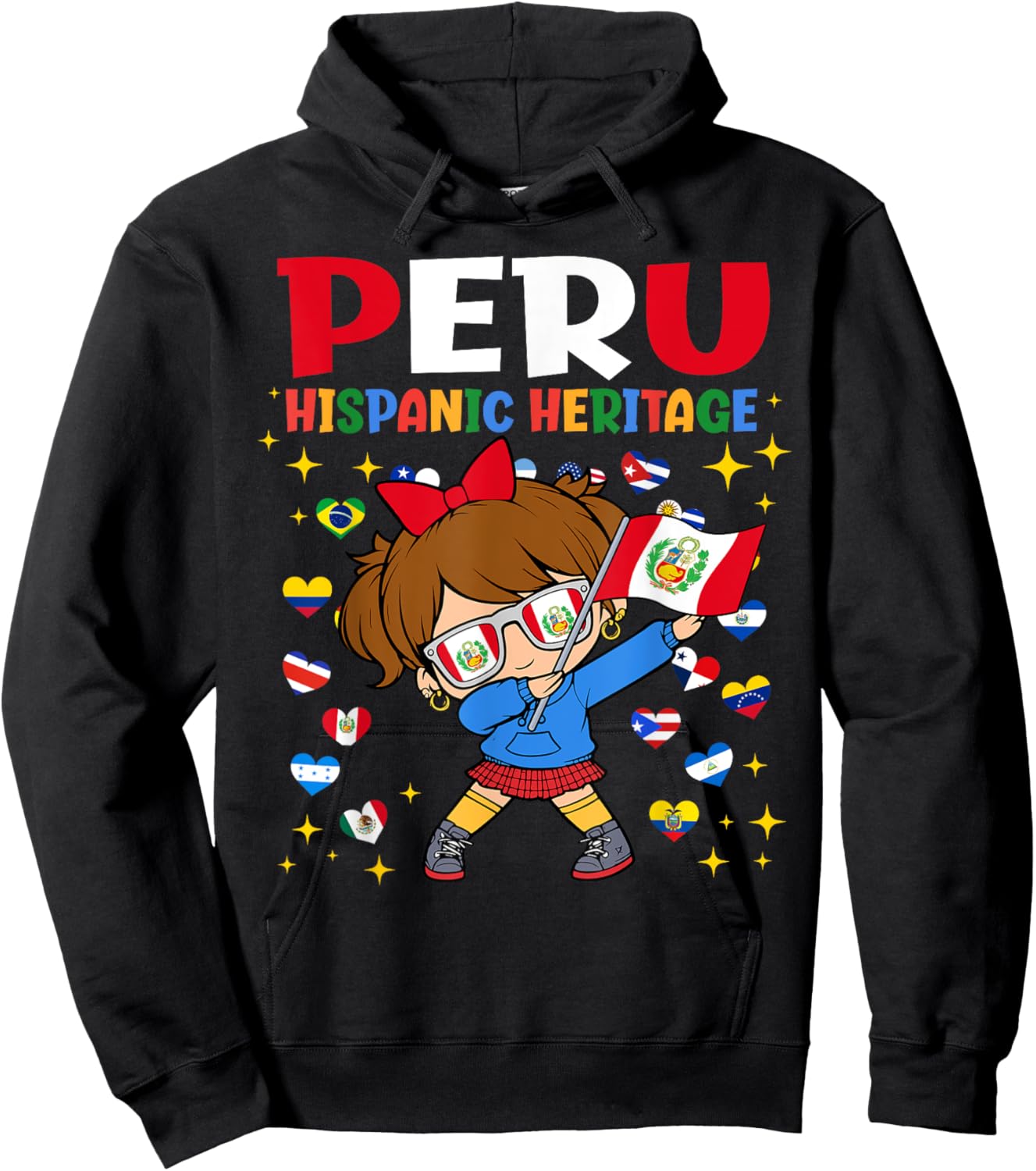 Hispanic Heritage Month Peru Flag Peruvian Girl Kids Hoodie - Hoodie | Black