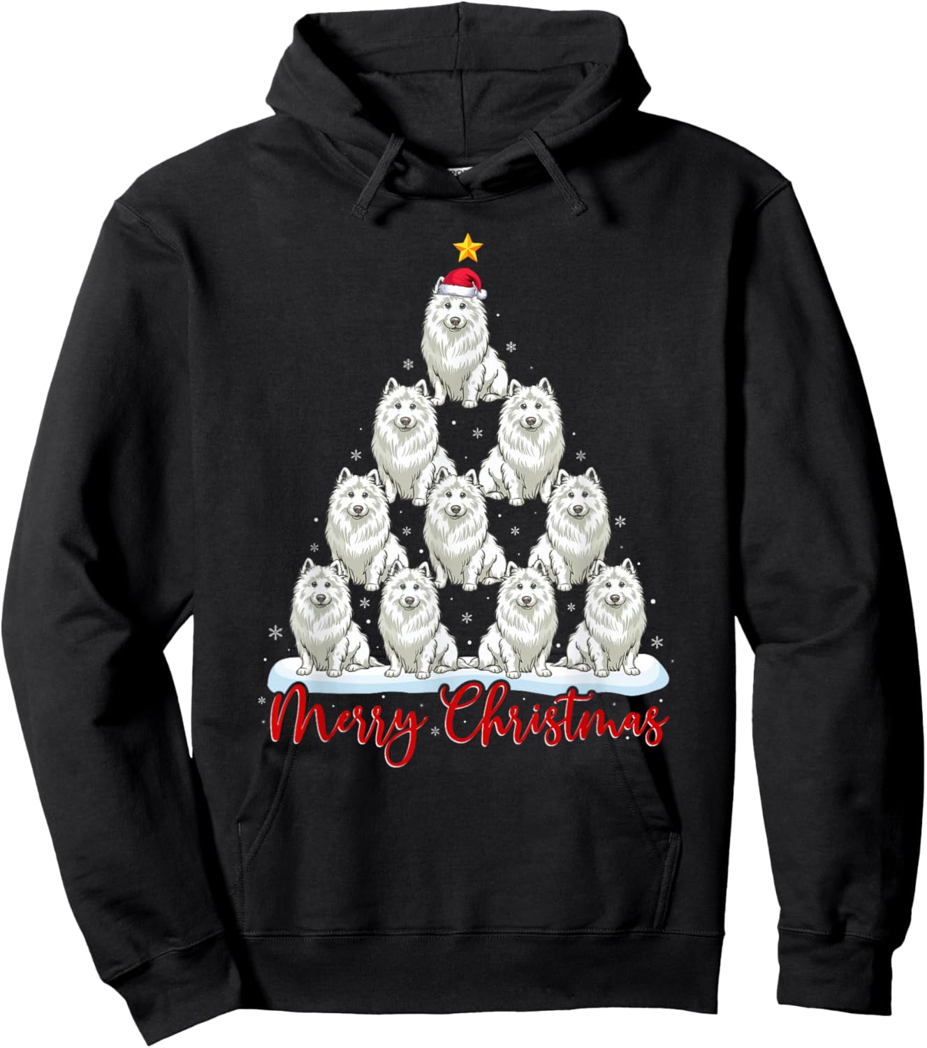 Santa Hat Ugly Xmas Funny Samoyed Dog Christmas Tree Hoodie - Hoodie | Black