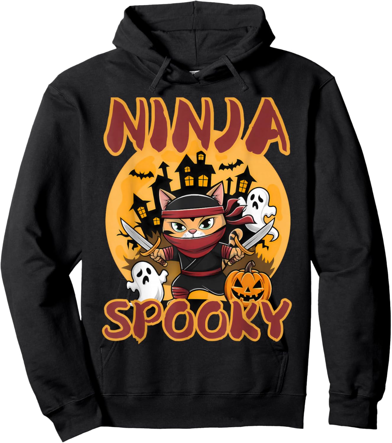 Ninja Spooky Halloween whit pumpkin Ninja Cat Hoodie - Hoodie | Black