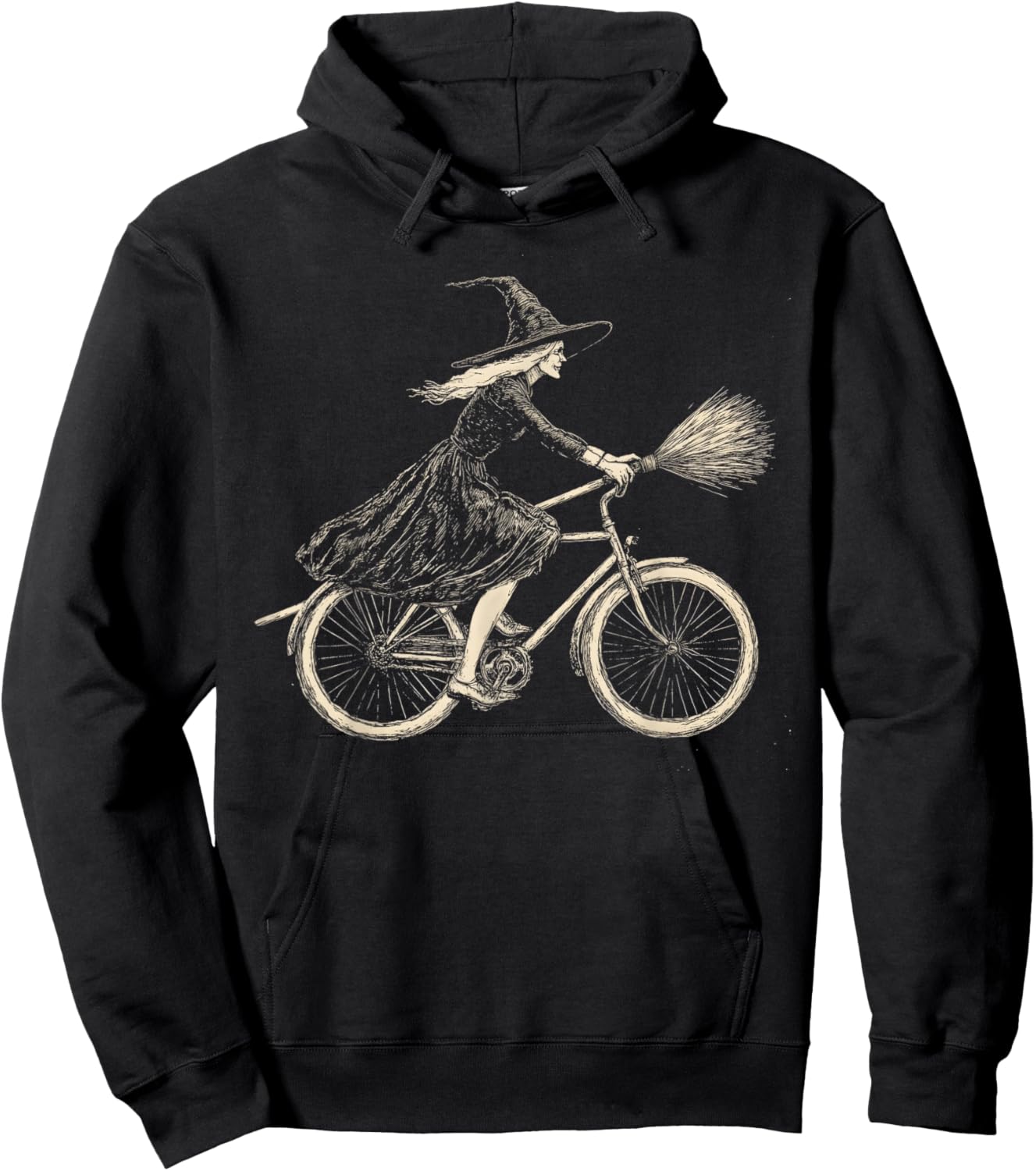 Vintage Halloween Witch on Bicycle Witches Cycling Hoodie - Hoodie | Black