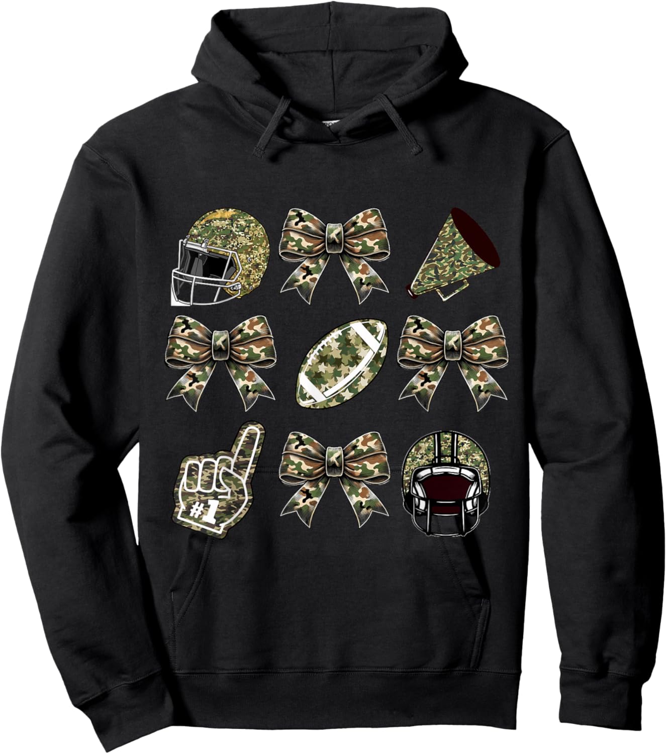 Camo Football Coquette Bow Football Mom Game Day Girls Women Hoodie - Hoodie | Black